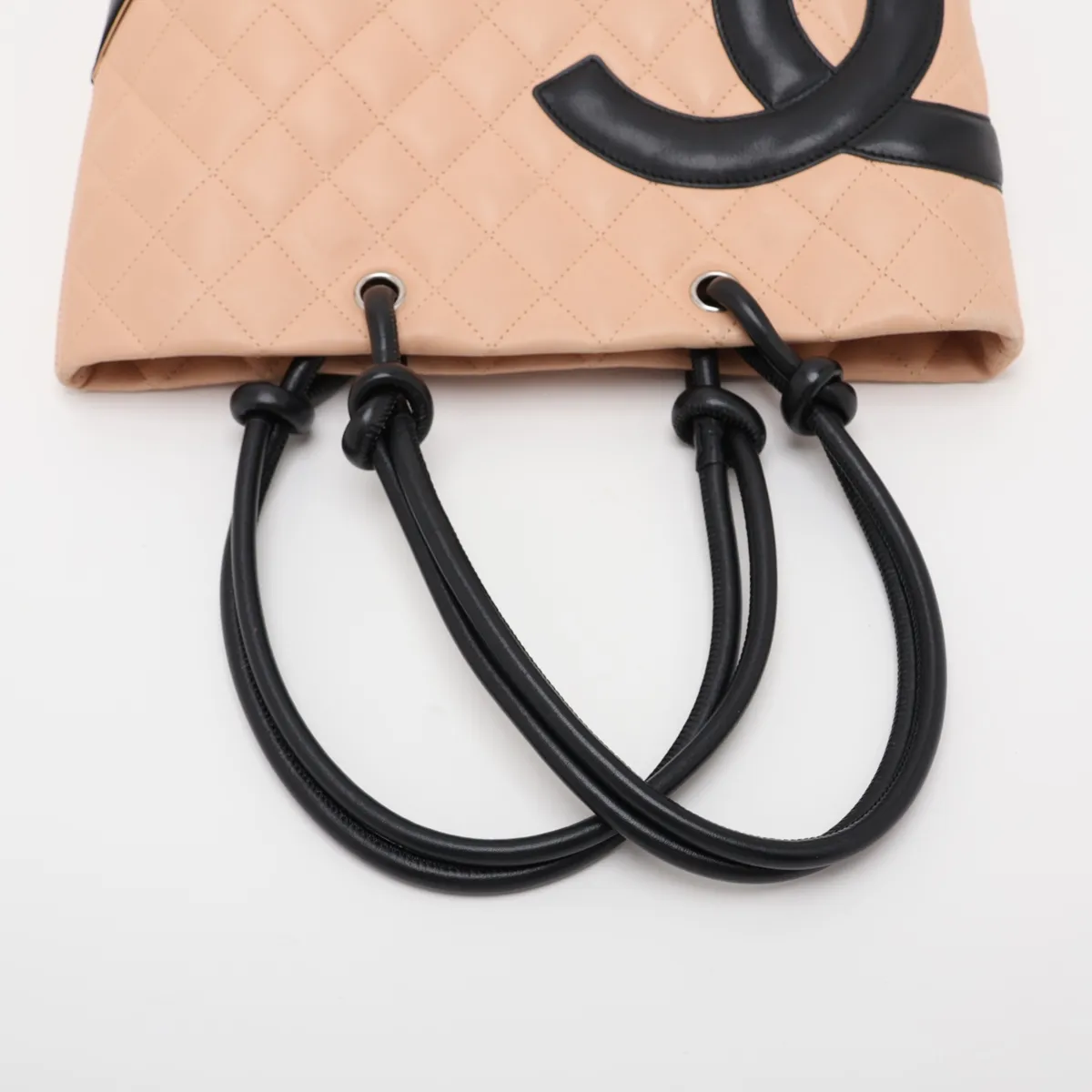 Cambon Line Lambskin Tote Bag, Beige x Black, Silver Hardware, 9317829, Series 9 — view 5