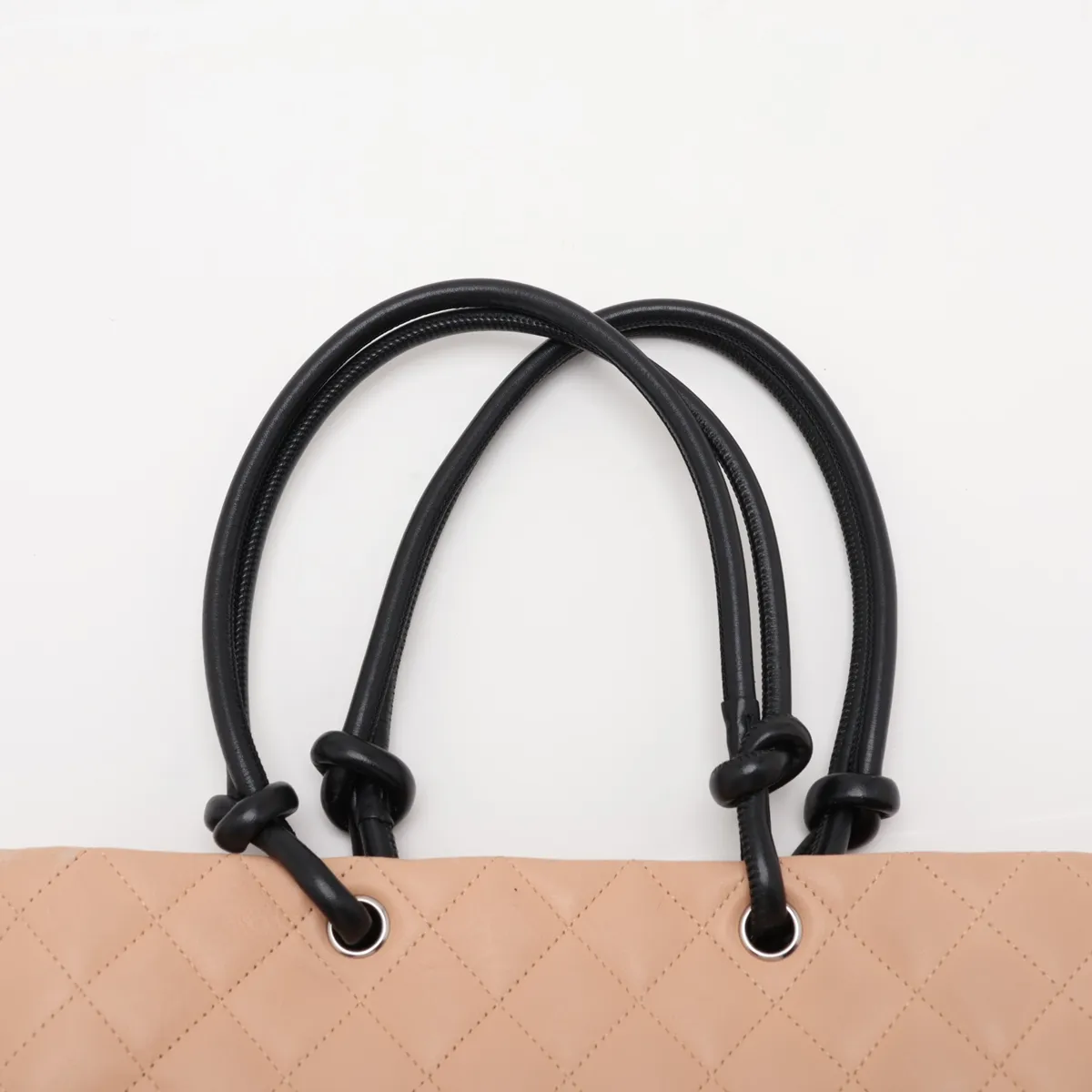 Cambon Line Lambskin Tote Bag, Beige x Black, Silver Hardware, 9317829, Series 9 — view 6