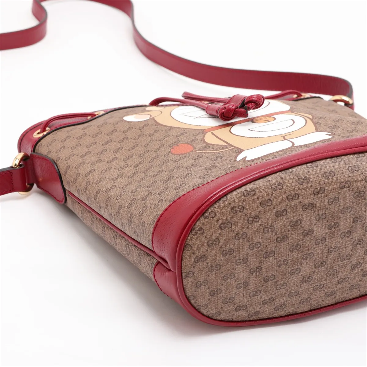 Doraemon x Gucci Mini GG Supreme 655597 PVC x Leather Shoulder Bag Brown x Red — view 4