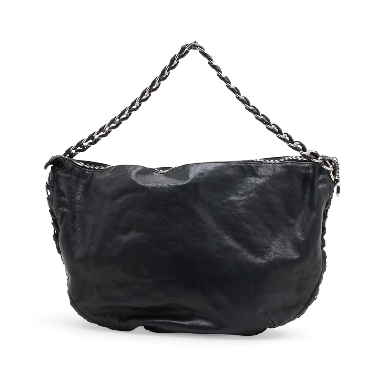 Coco Mark Leather Chain Shoulder Bag, Black with Silver Hardware — view 2