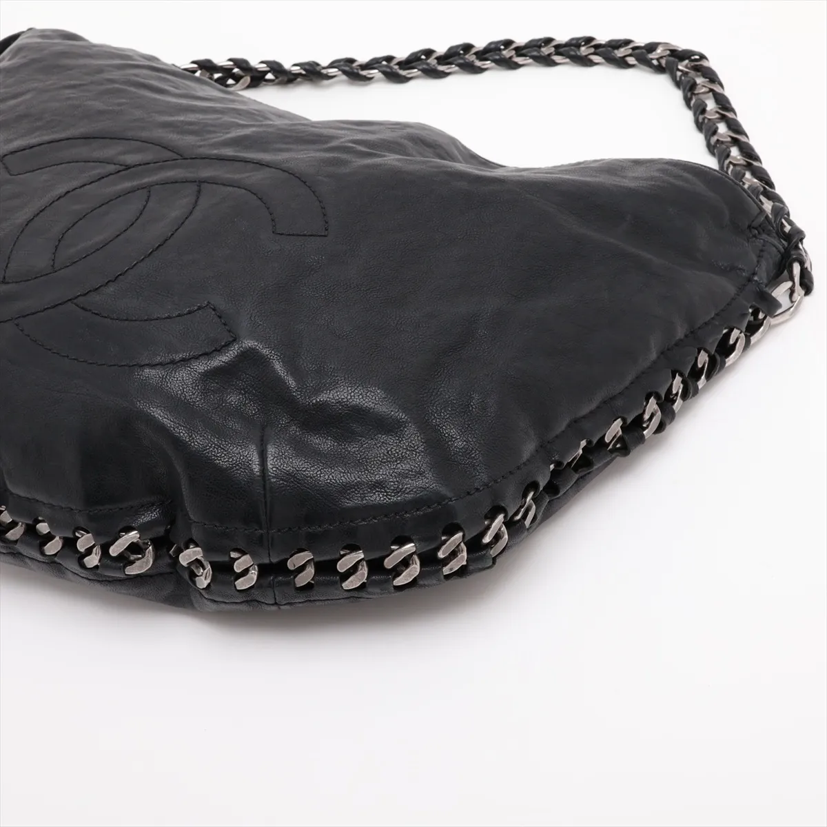 Coco Mark Leather Chain Shoulder Bag, Black with Silver Hardware — view 3