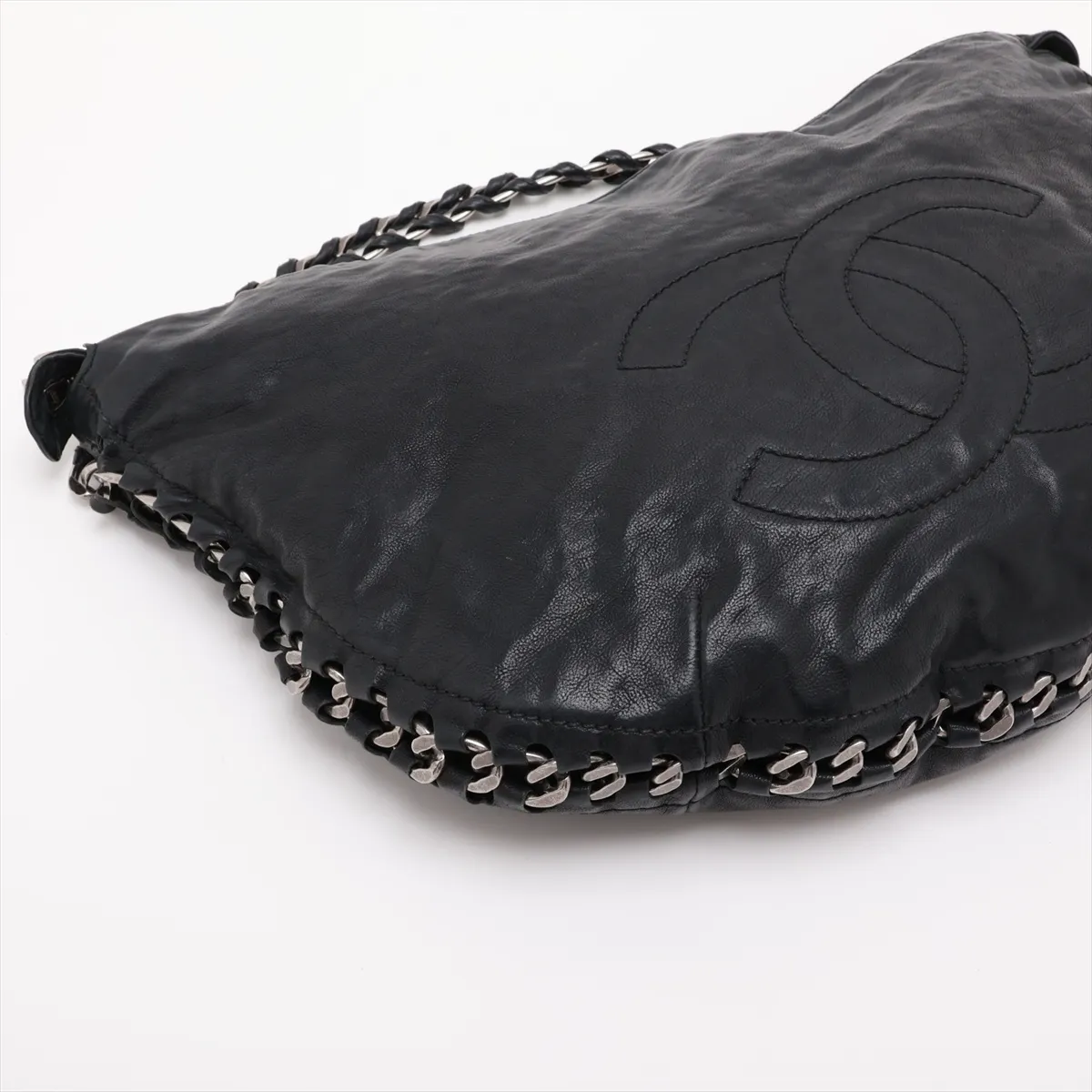 Coco Mark Leather Chain Shoulder Bag, Black with Silver Hardware — view 4
