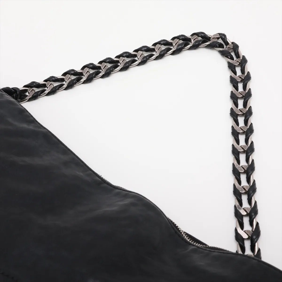 Coco Mark Leather Chain Shoulder Bag, Black with Silver Hardware — view 5