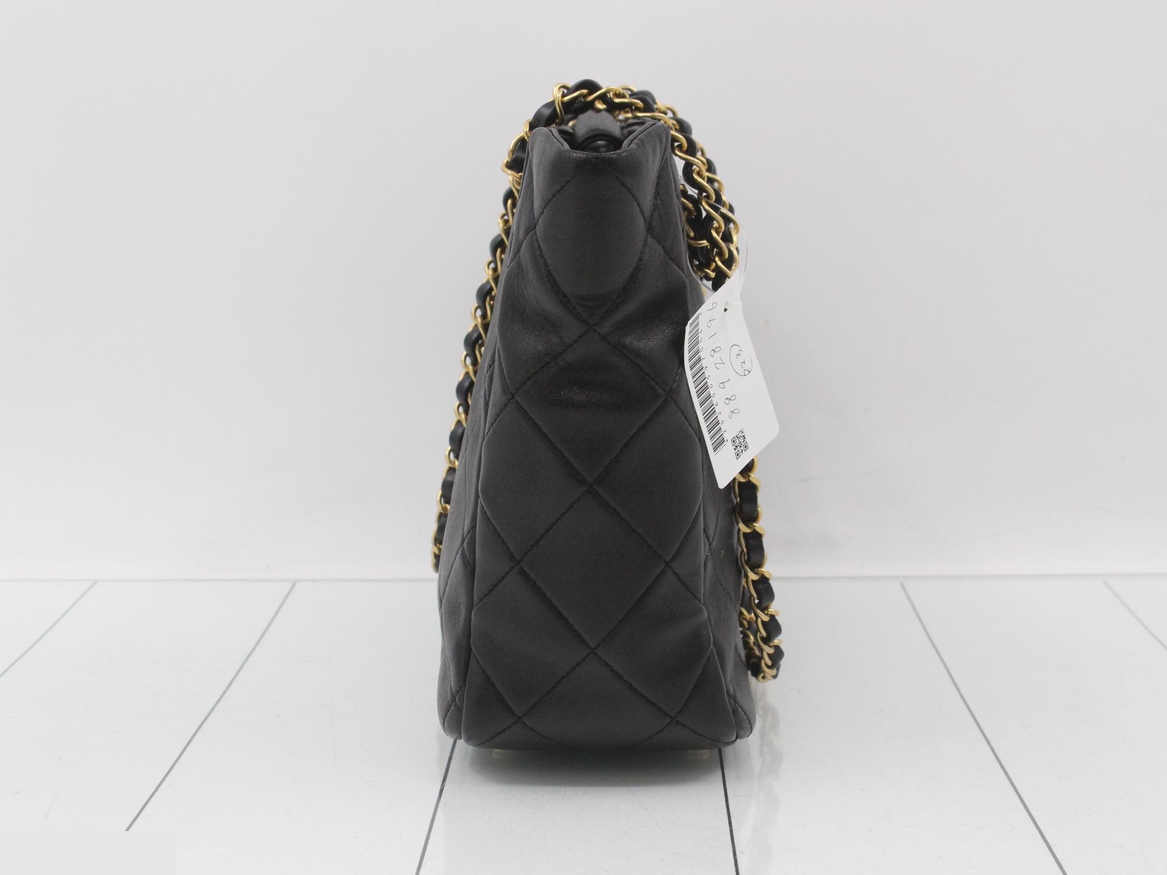 19 Leather Coco Mark Chain Tote Bag, Black — view 4