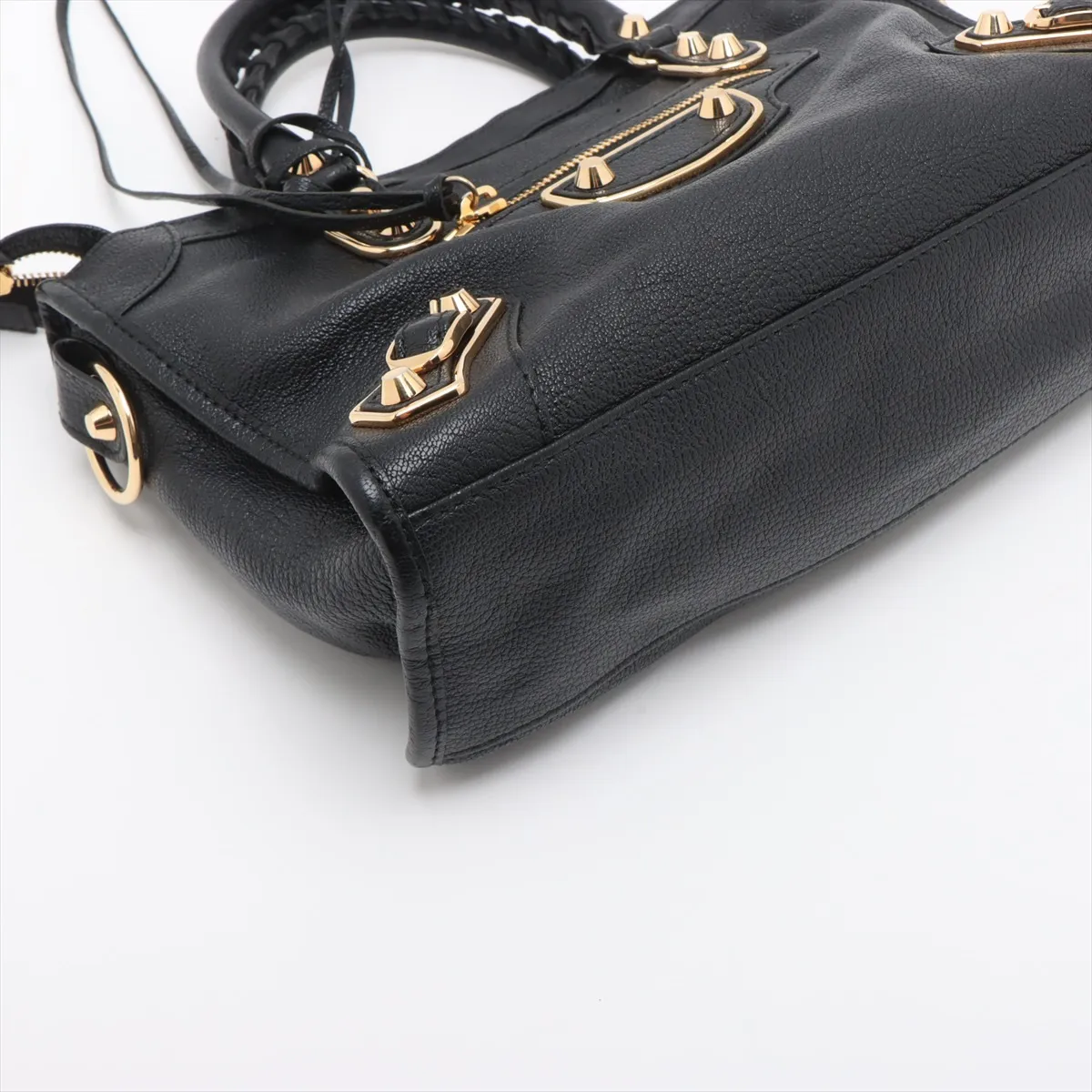 Classic Metal Edge City Leather 2-Way Handbag, Black, 432831, with Mirror — view 4