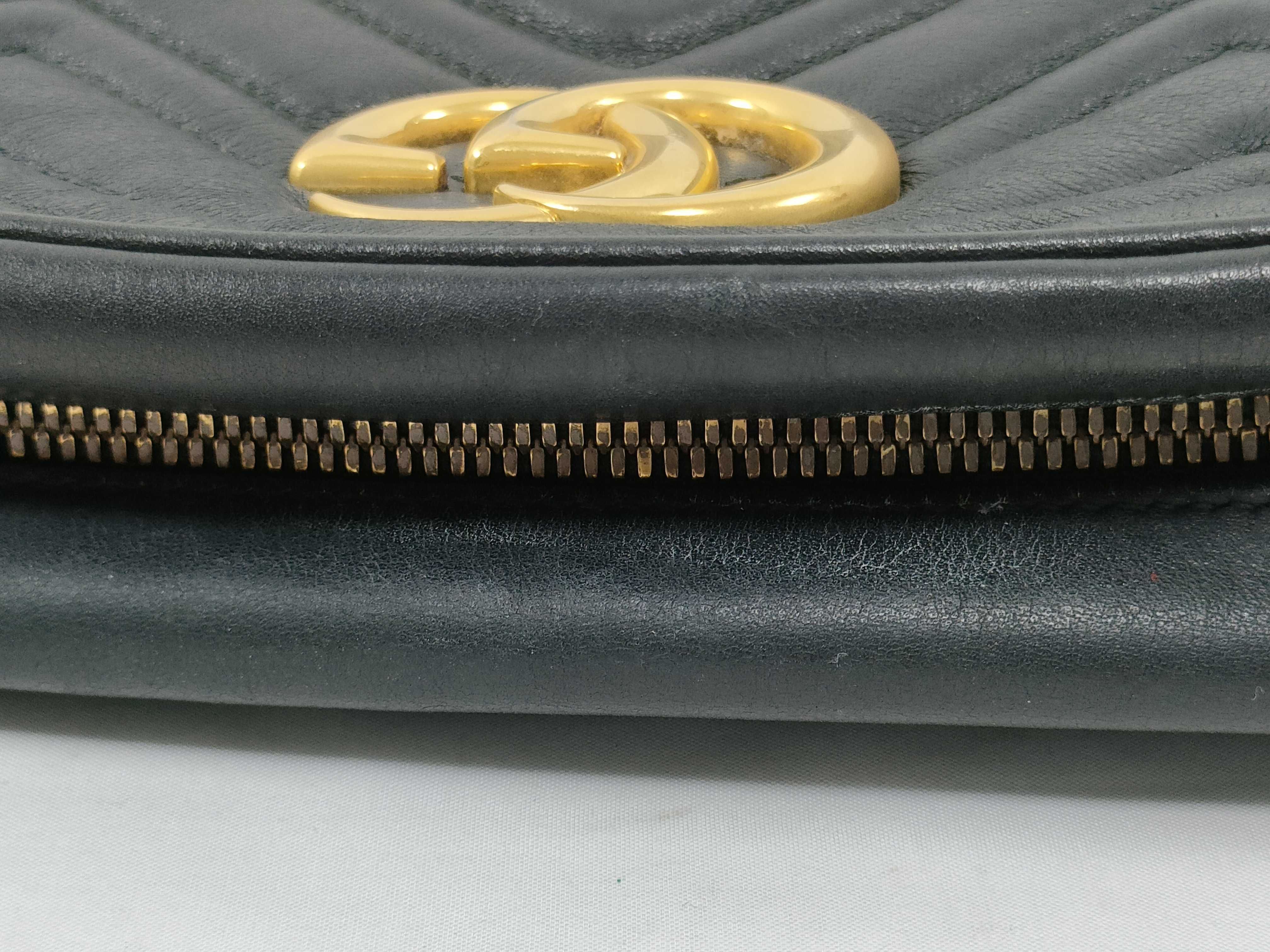GG Marmont Leather Black Chain Shoulder Bag with Gold Hardware 447632 — view 6