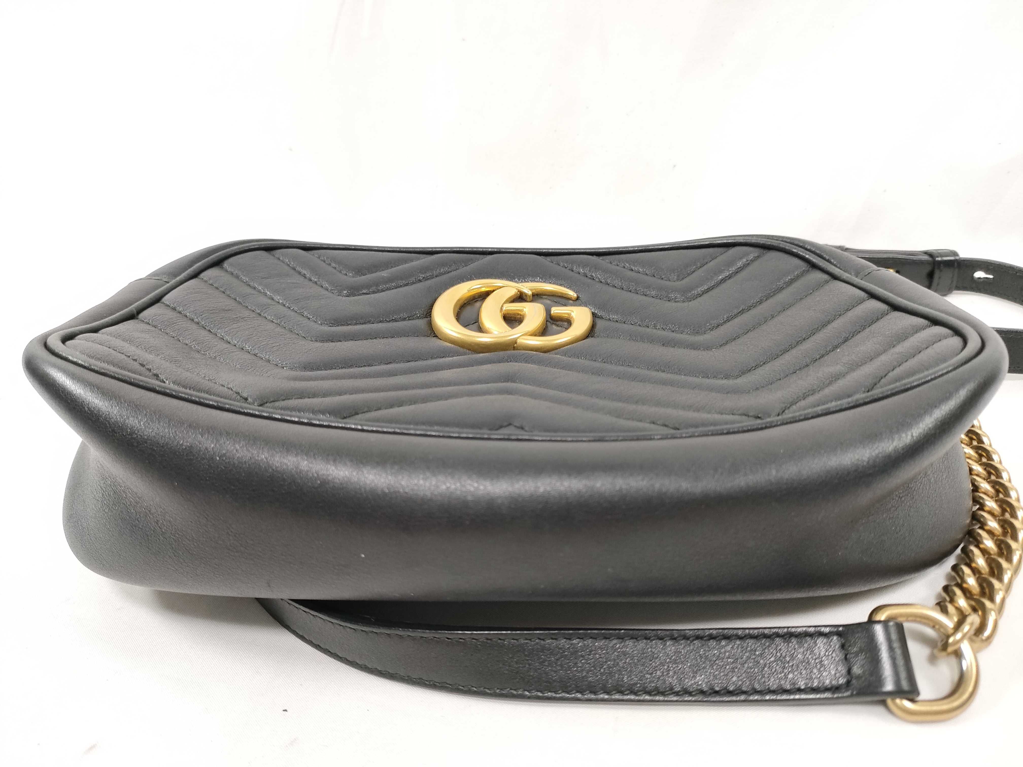GG Marmont Leather Black Chain Shoulder Bag with Gold Hardware 447632 — view 9