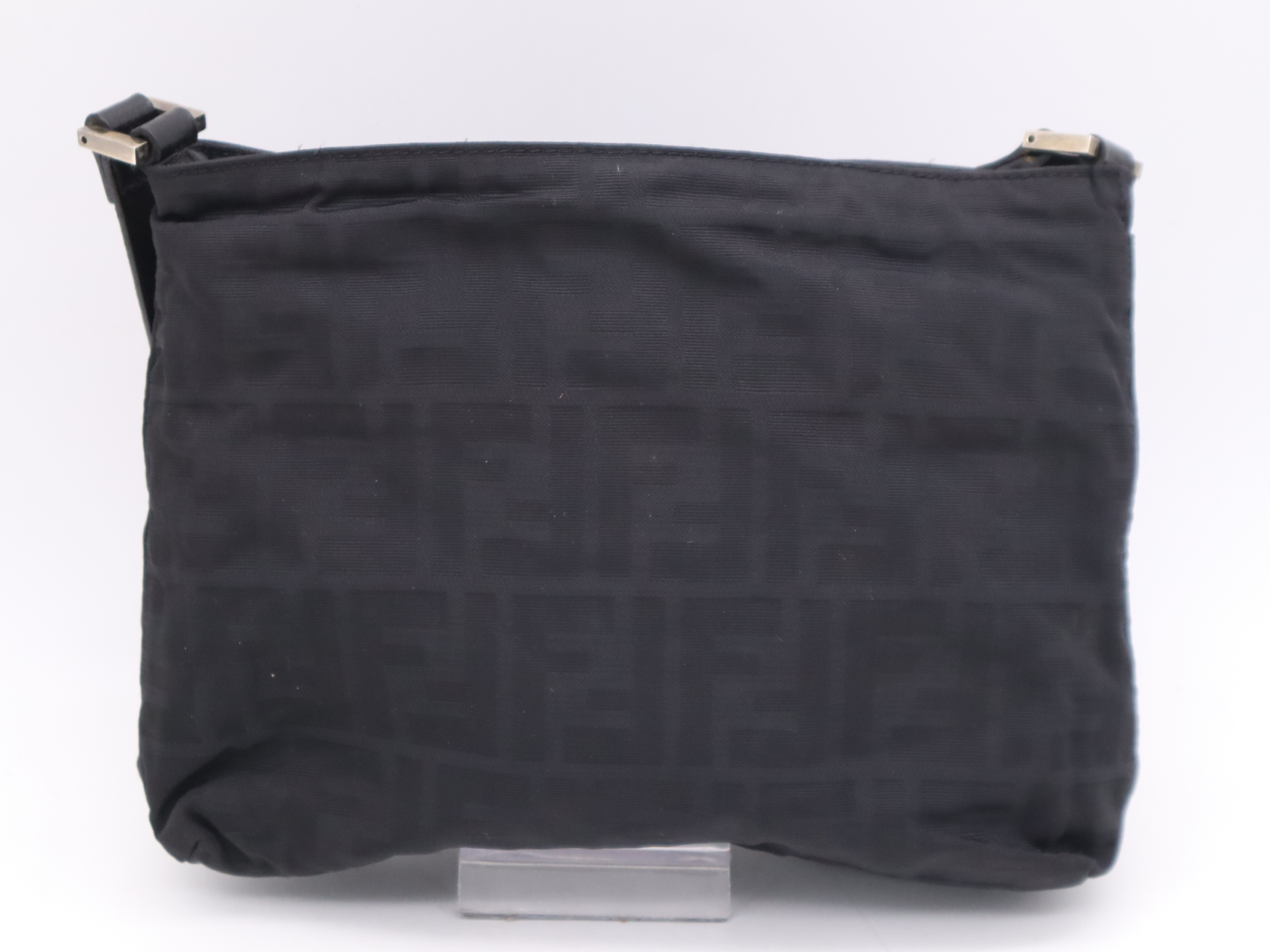 Nylon Zucca Pattern Black Shoulder Bag with Silver Hardware and Dust Bag — view 2