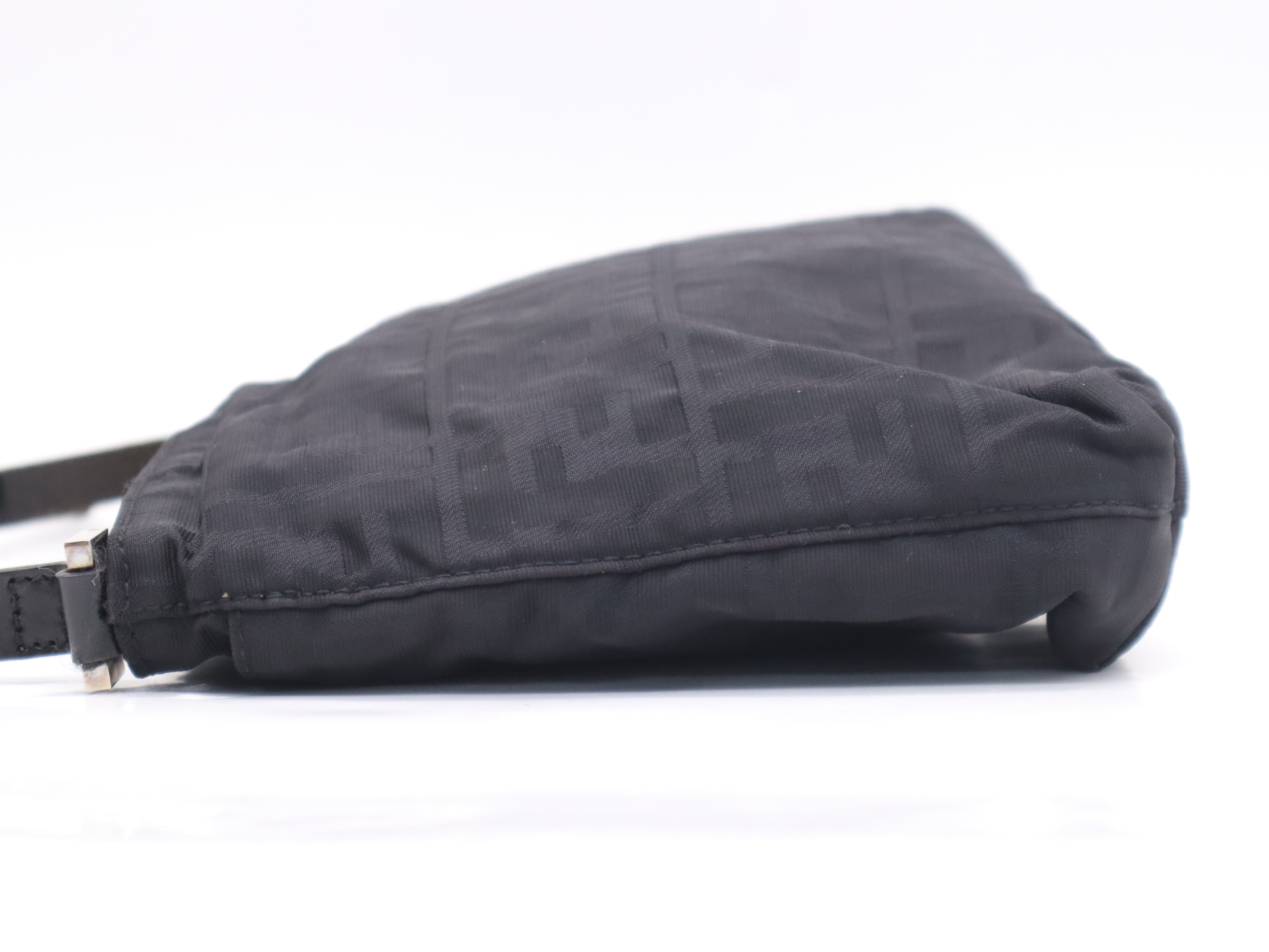 Nylon Zucca Pattern Black Shoulder Bag with Silver Hardware and Dust Bag — view 3
