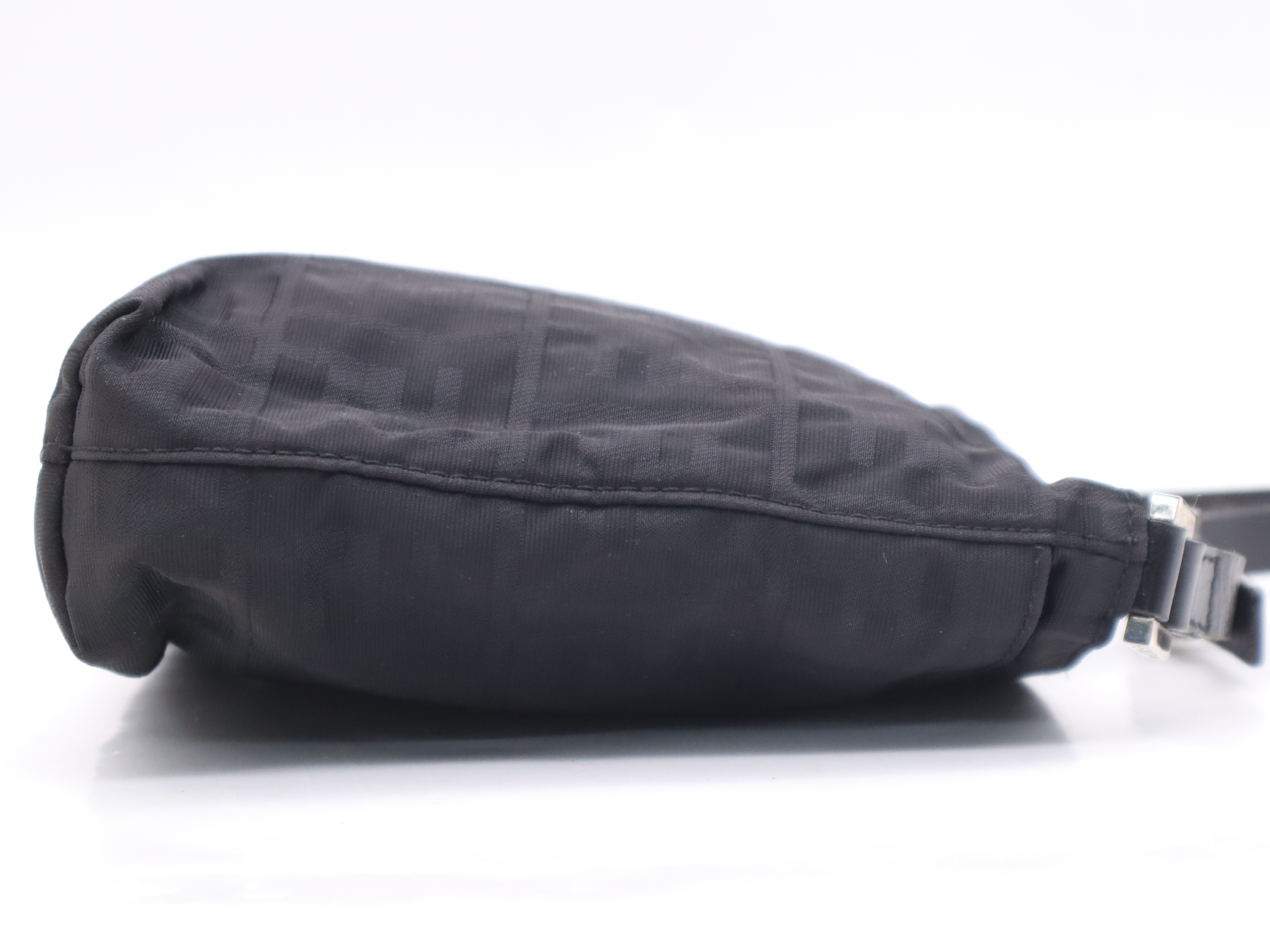 Nylon Zucca Pattern Black Shoulder Bag with Silver Hardware and Dust Bag — view 5