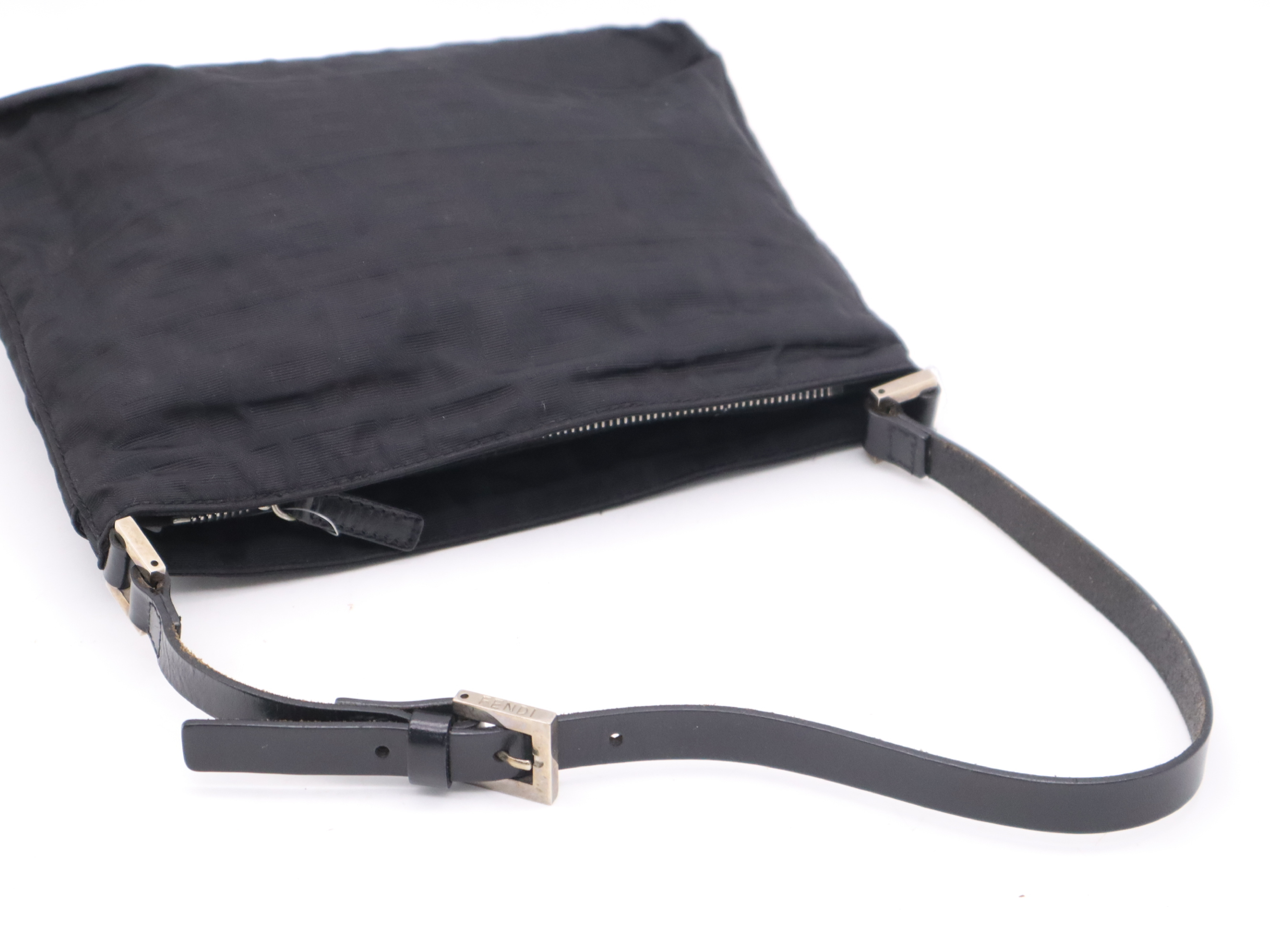 Nylon Zucca Pattern Black Shoulder Bag with Silver Hardware and Dust Bag — view 6