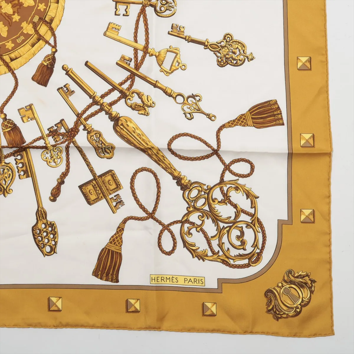 Carre 90 LES CLES Key Scarf, Silk, Beige. Has — view 4