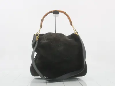 Bamboo, suede, and leather 2-way shoulder bag