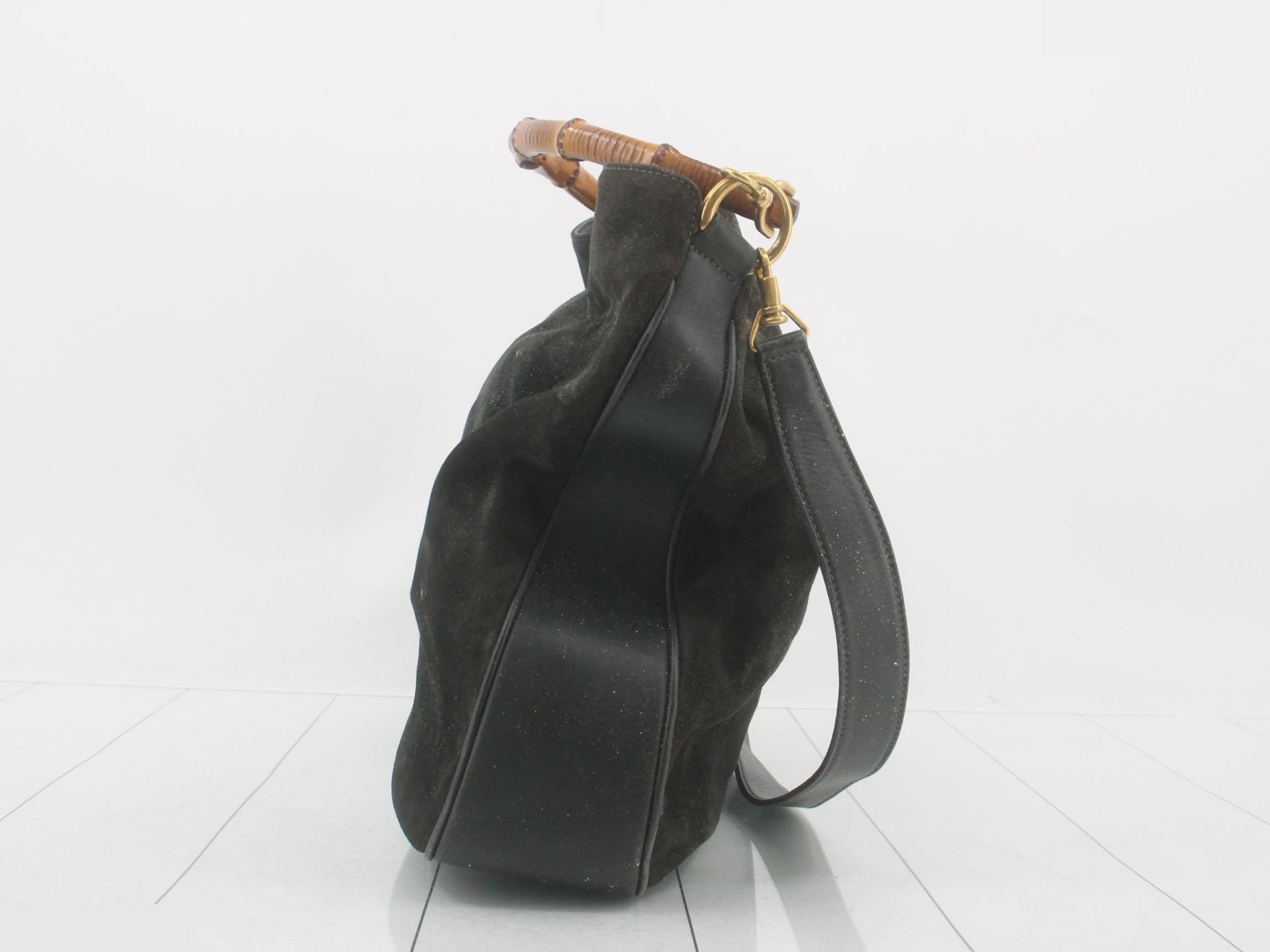 Bamboo, suede, and leather 2-way shoulder bag — view 4