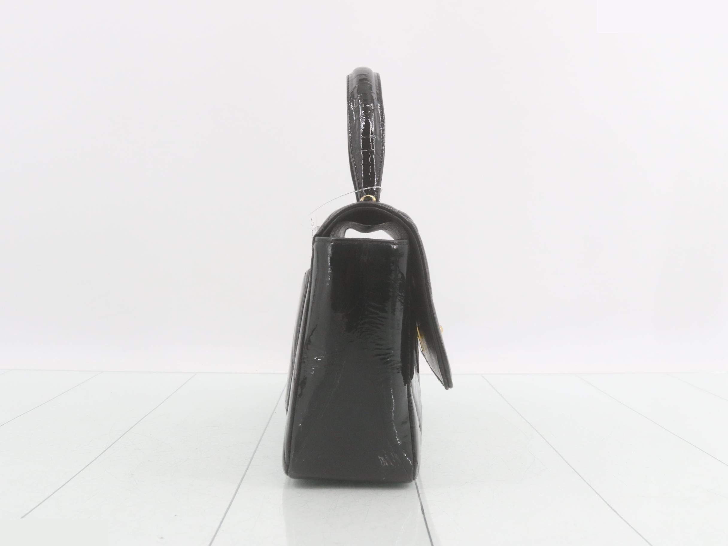 Chevron patent leather, V-stitch, black, gold hardware — view 4