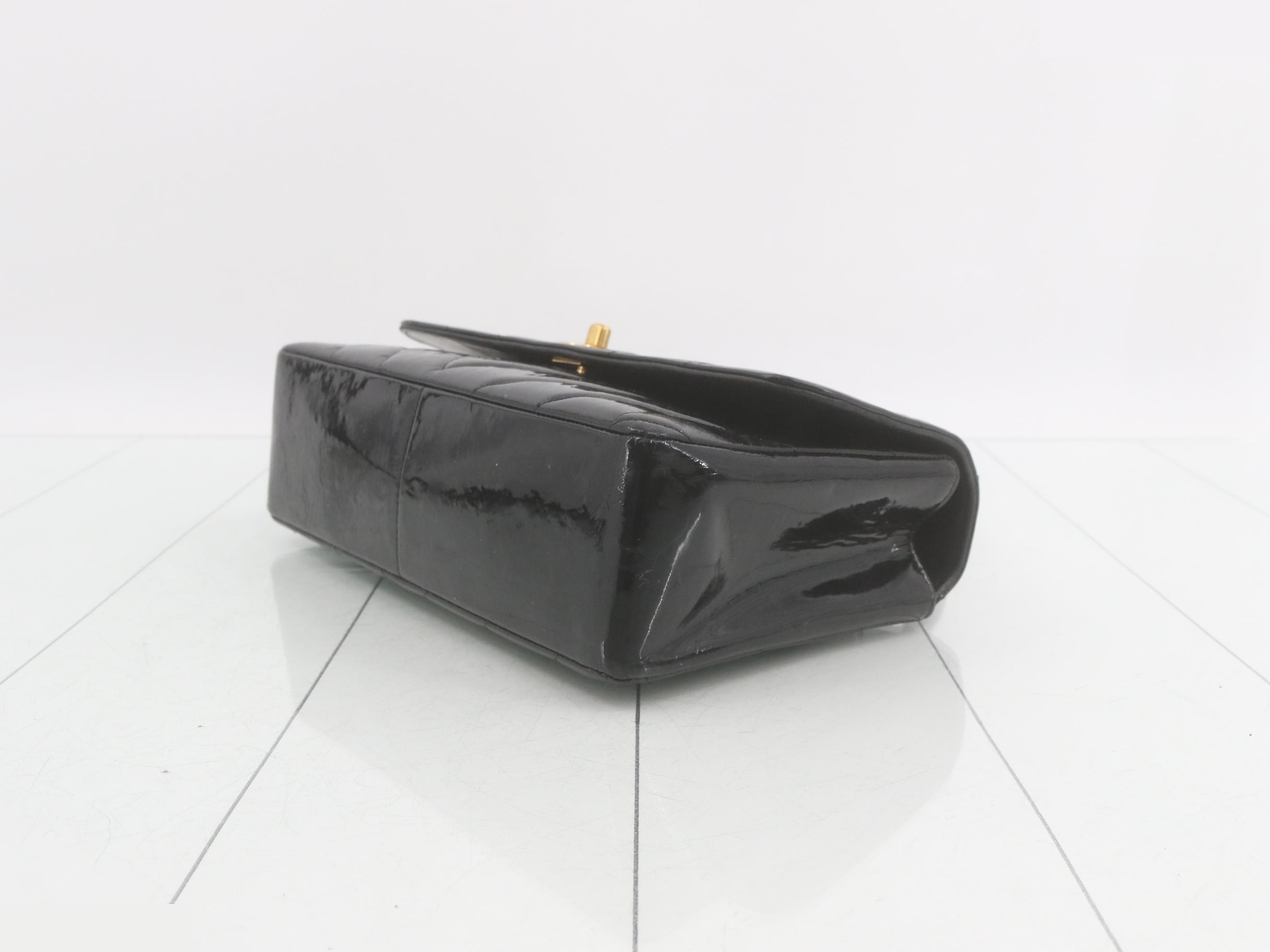 Chevron patent leather, V-stitch, black, gold hardware — view 6