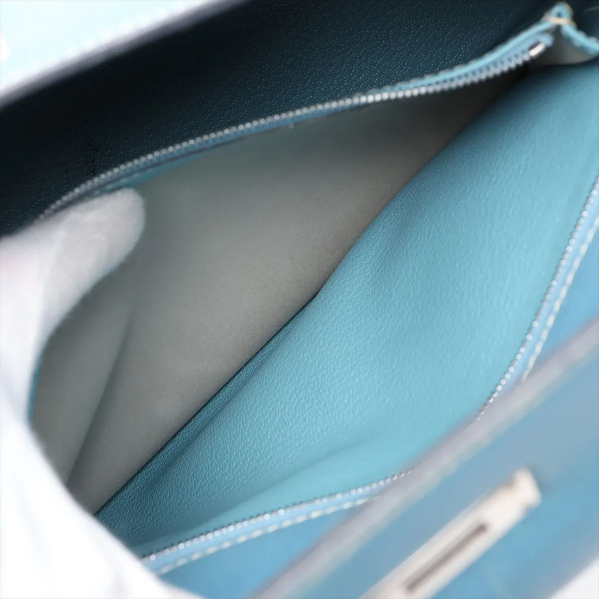 [Individually packaged] Hermes Kelly 28 Retournée Veau Epsom Blue Jean Silver Hardware I: 2005 — view 9