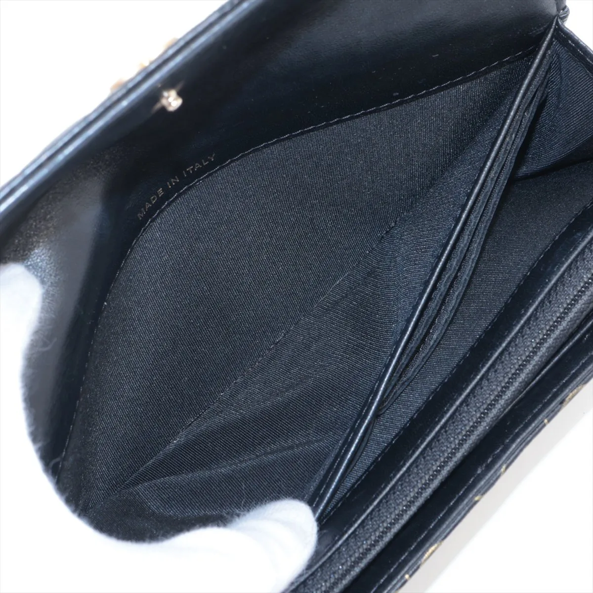 Camellia Lambskin Long Wallet, Black with Gold Hardware, 21563124 — view 4