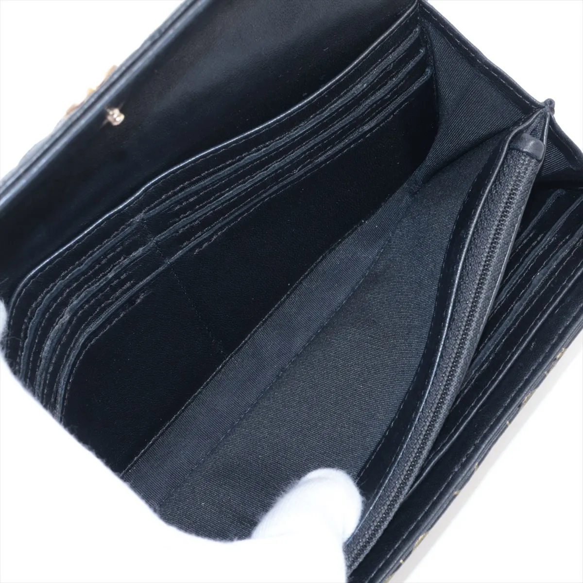 Camellia Lambskin Long Wallet, Black with Gold Hardware, 21563124 — view 5