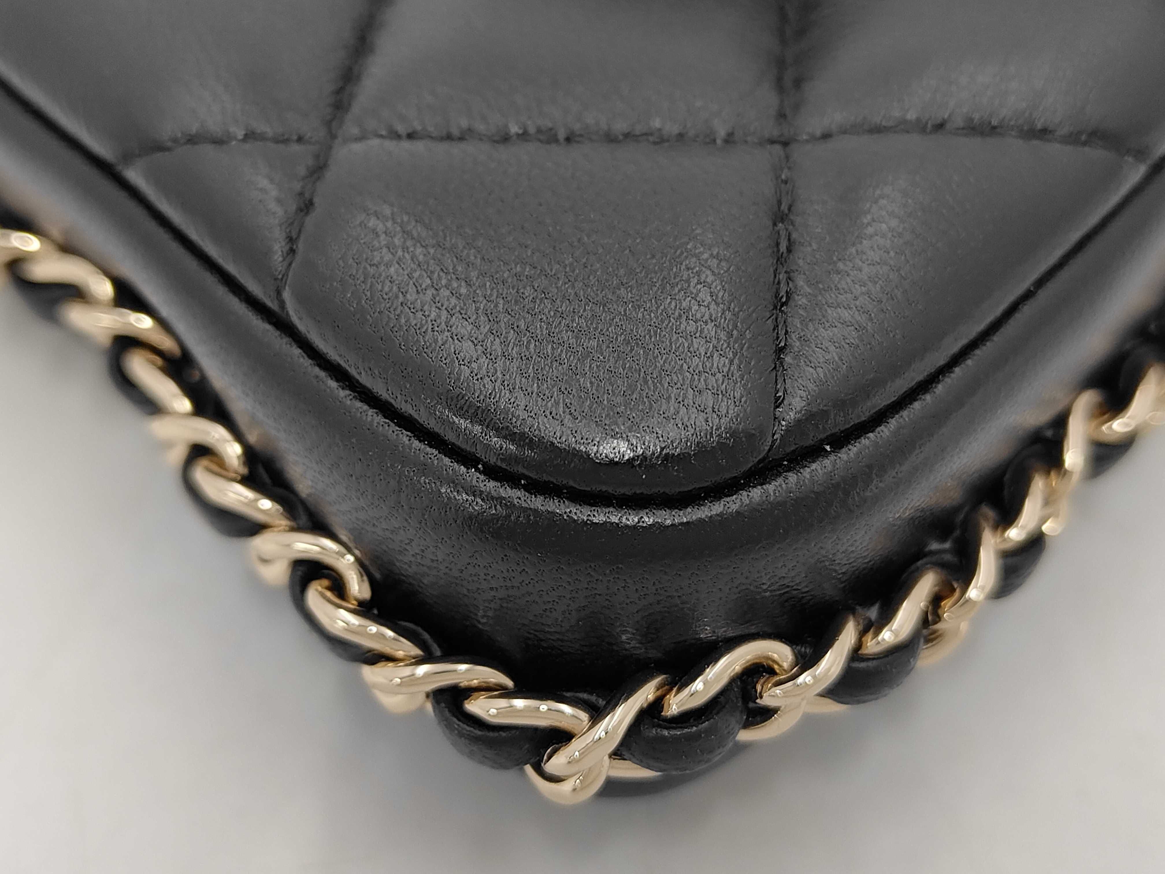 Matelassé Phone Pouch Smartphone Case Black Lambskin Chain Shoulder Bag with Gold Hardware — view 7