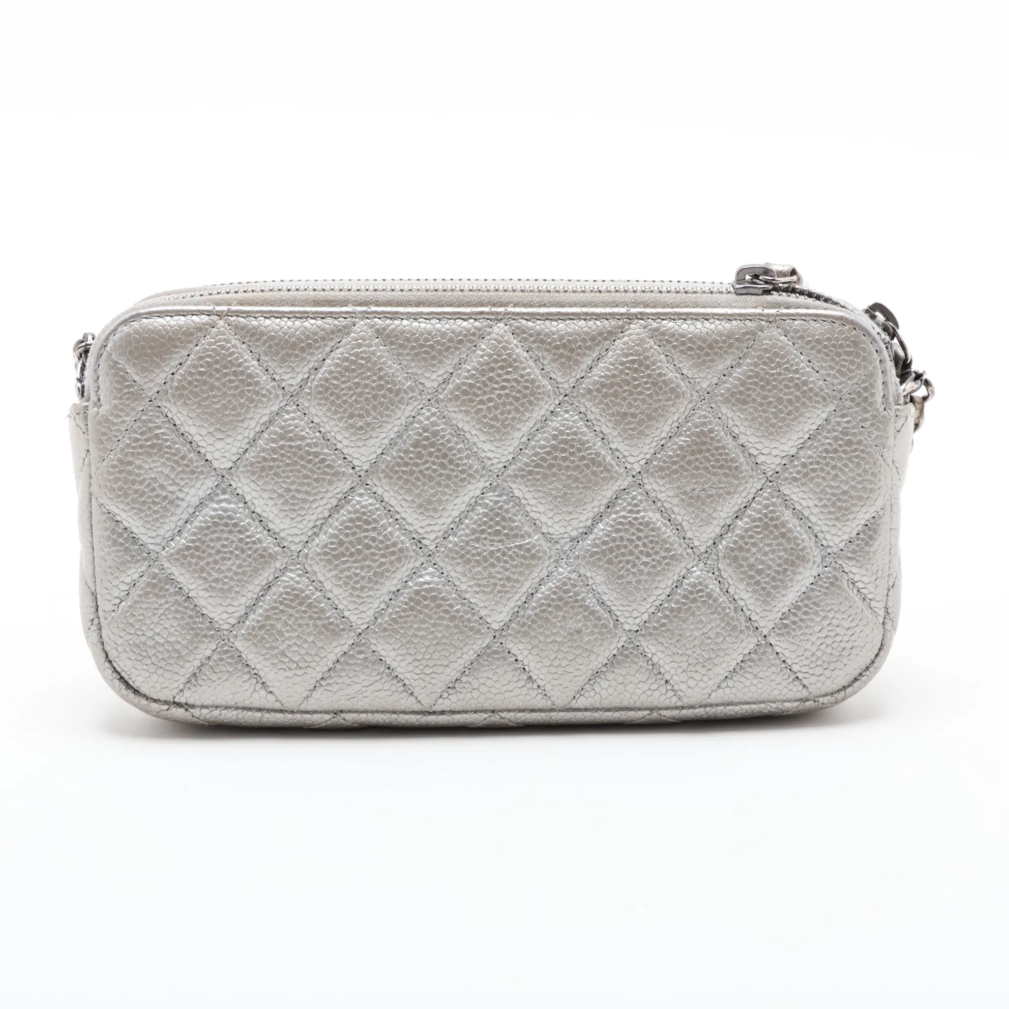 Matelassé Caviar Skin Chain Wallet, Silver, Silver Hardware, 23644505, Serial Number 23 — view 2