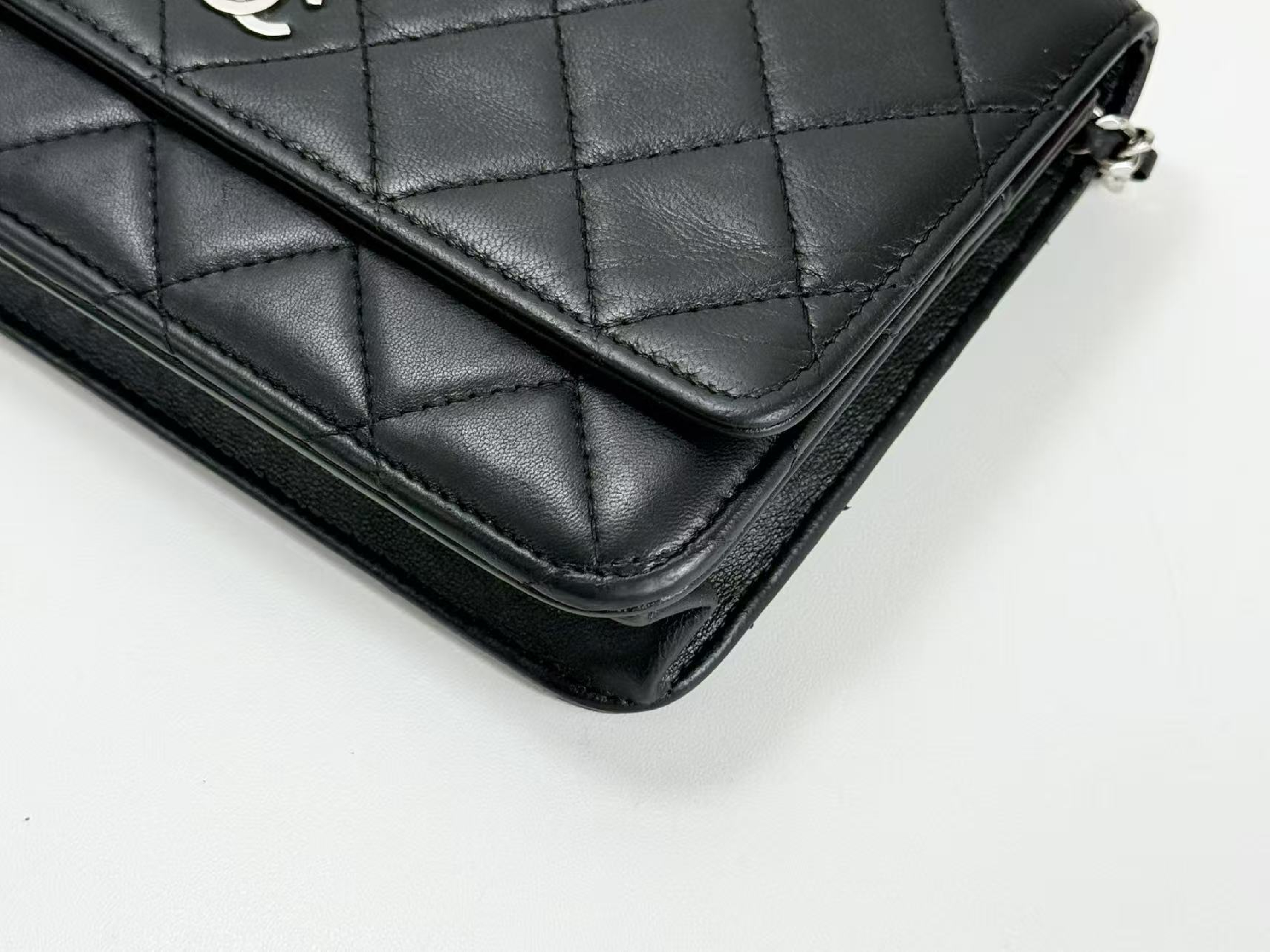 Black Matelassé Lambskin Shoulder Bag, WOC, Approx. 19cm W, Serial Number 19-series, with Dust Bag and Seal, Silver Hardware, Item Number 19807708 — view 11