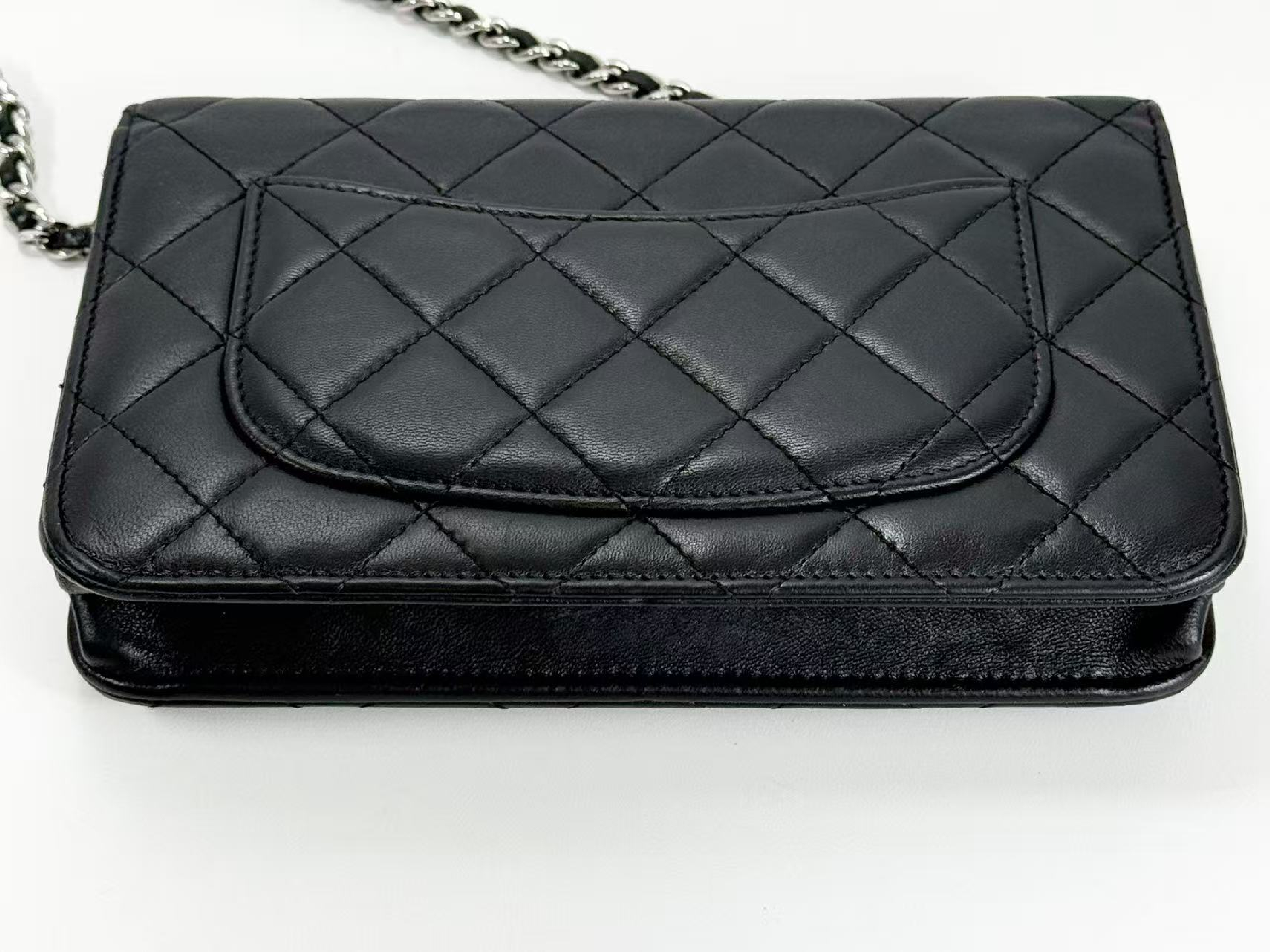 Black Matelassé Lambskin Shoulder Bag, WOC, Approx. 19cm W, Serial Number 19-series, with Dust Bag and Seal, Silver Hardware, Item Number 19807708 — view 12