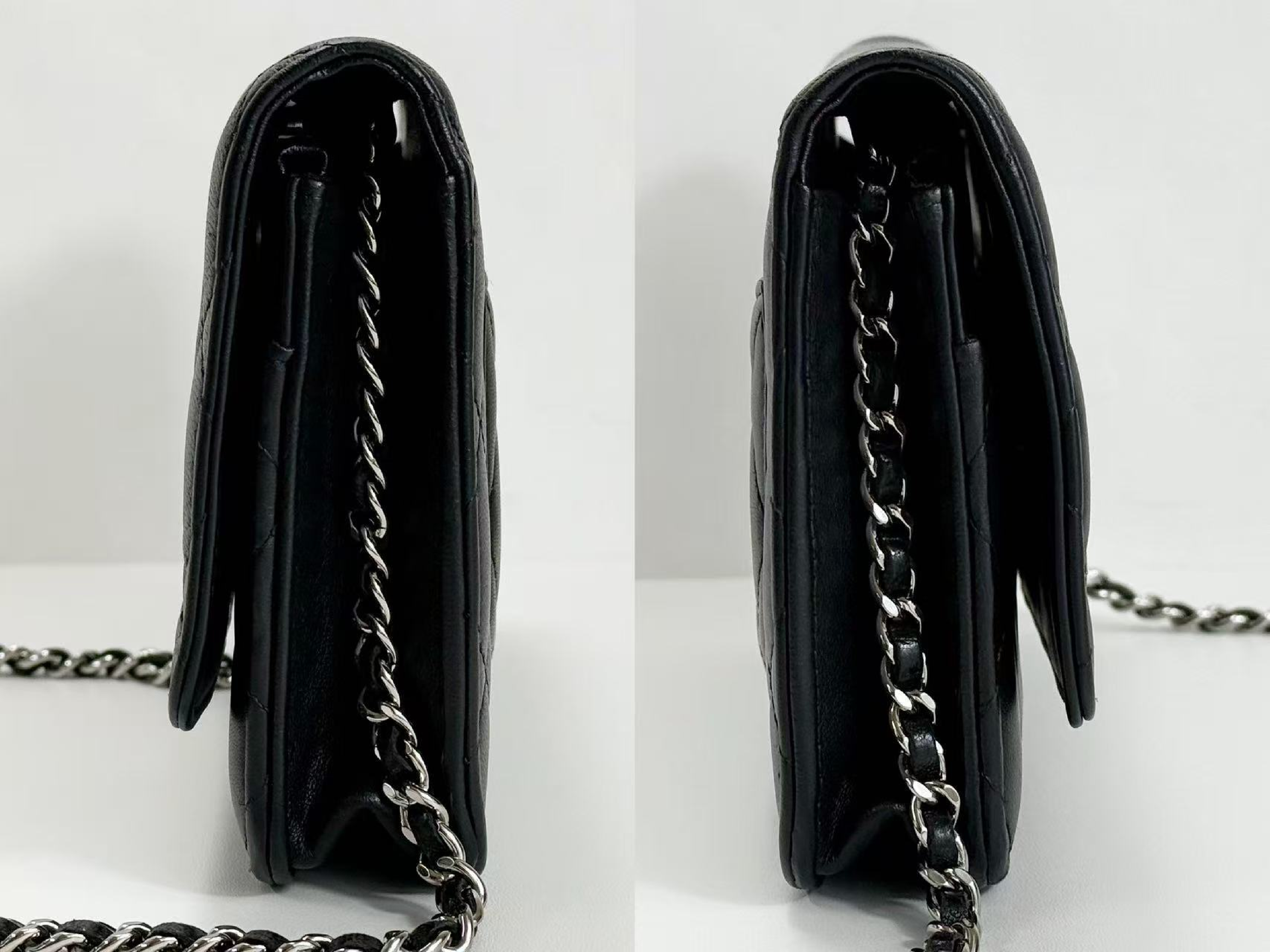 Black Matelassé Lambskin Shoulder Bag, WOC, Approx. 19cm W, Serial Number 19-series, with Dust Bag and Seal, Silver Hardware, Item Number 19807708 — view 13