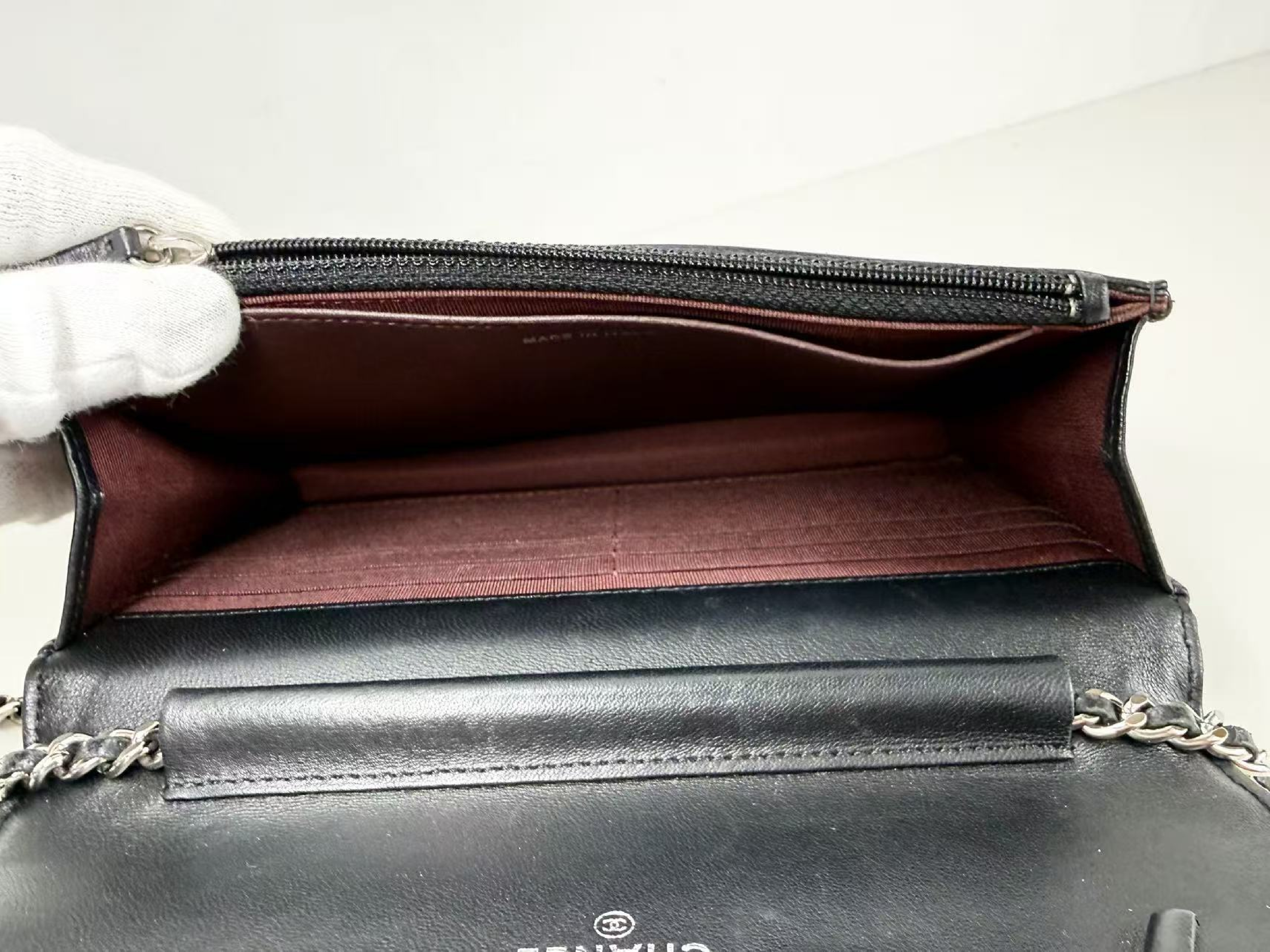 Black Matelassé Lambskin Shoulder Bag, WOC, Approx. 19cm W, Serial Number 19-series, with Dust Bag and Seal, Silver Hardware, Item Number 19807708 — view 15