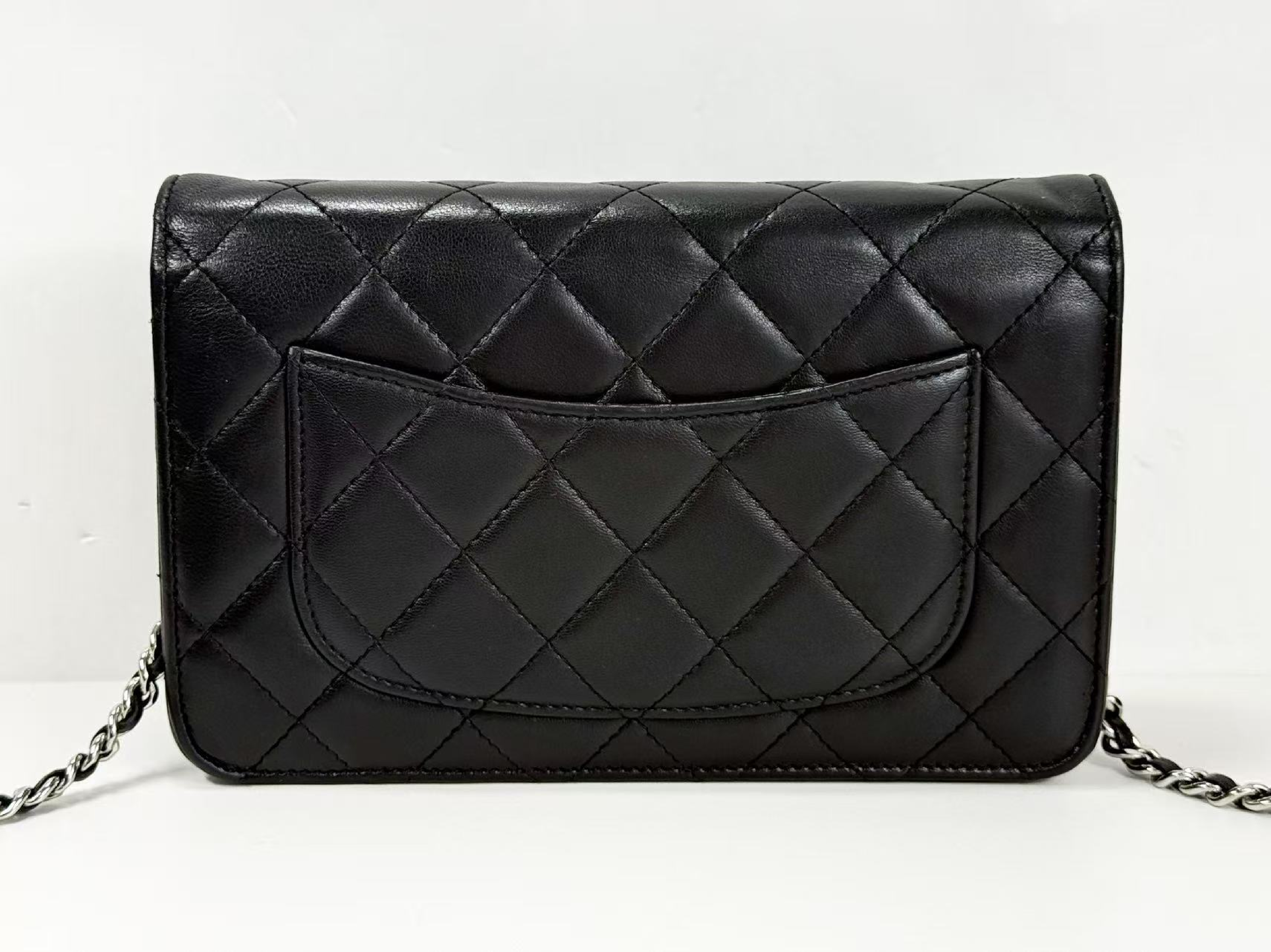 Black Matelassé Lambskin Shoulder Bag, WOC, Approx. 19cm W, Serial Number 19-series, with Dust Bag and Seal, Silver Hardware, Item Number 19807708 — view 3