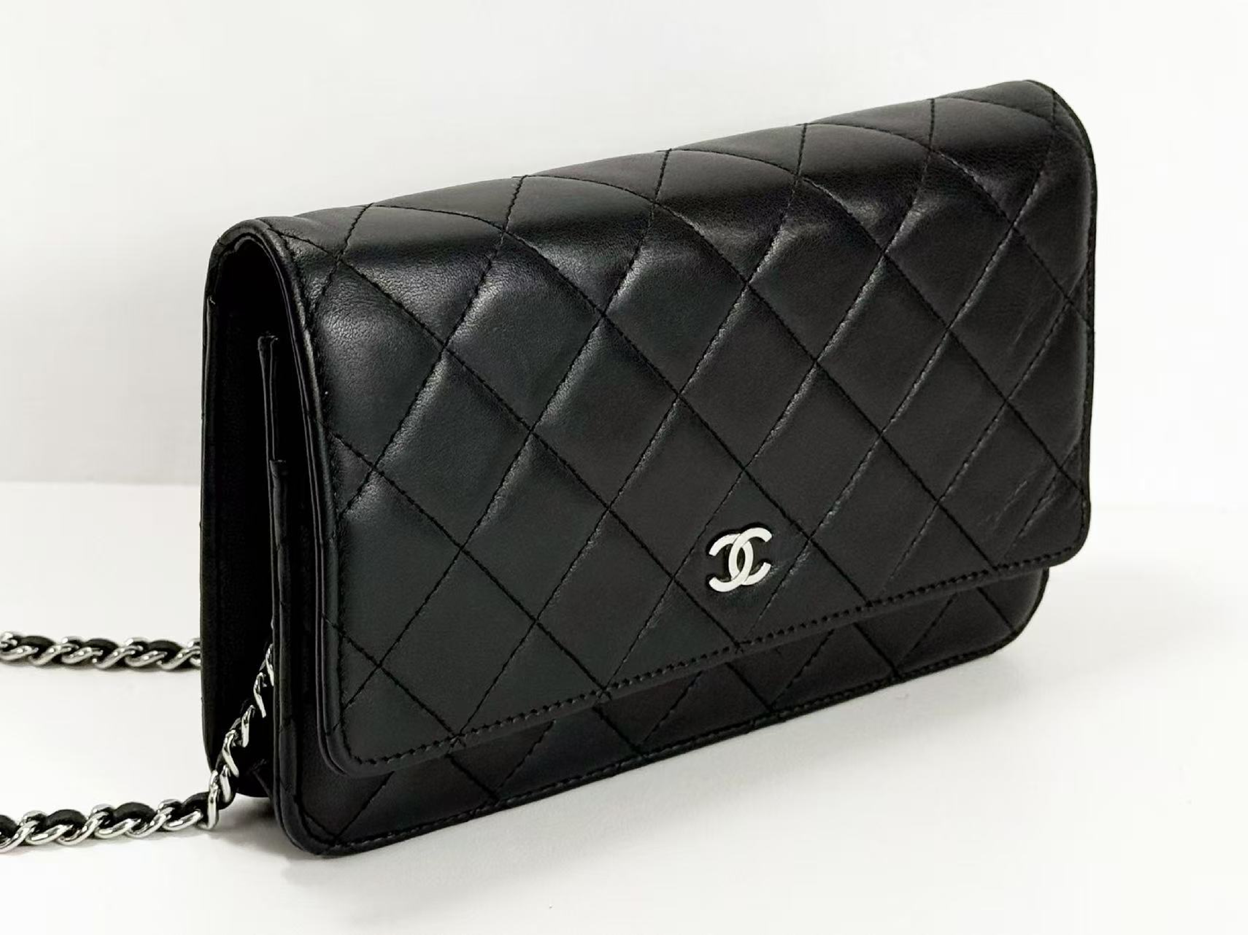 Black Matelassé Lambskin Shoulder Bag, WOC, Approx. 19cm W, Serial Number 19-series, with Dust Bag and Seal, Silver Hardware, Item Number 19807708 — view 6