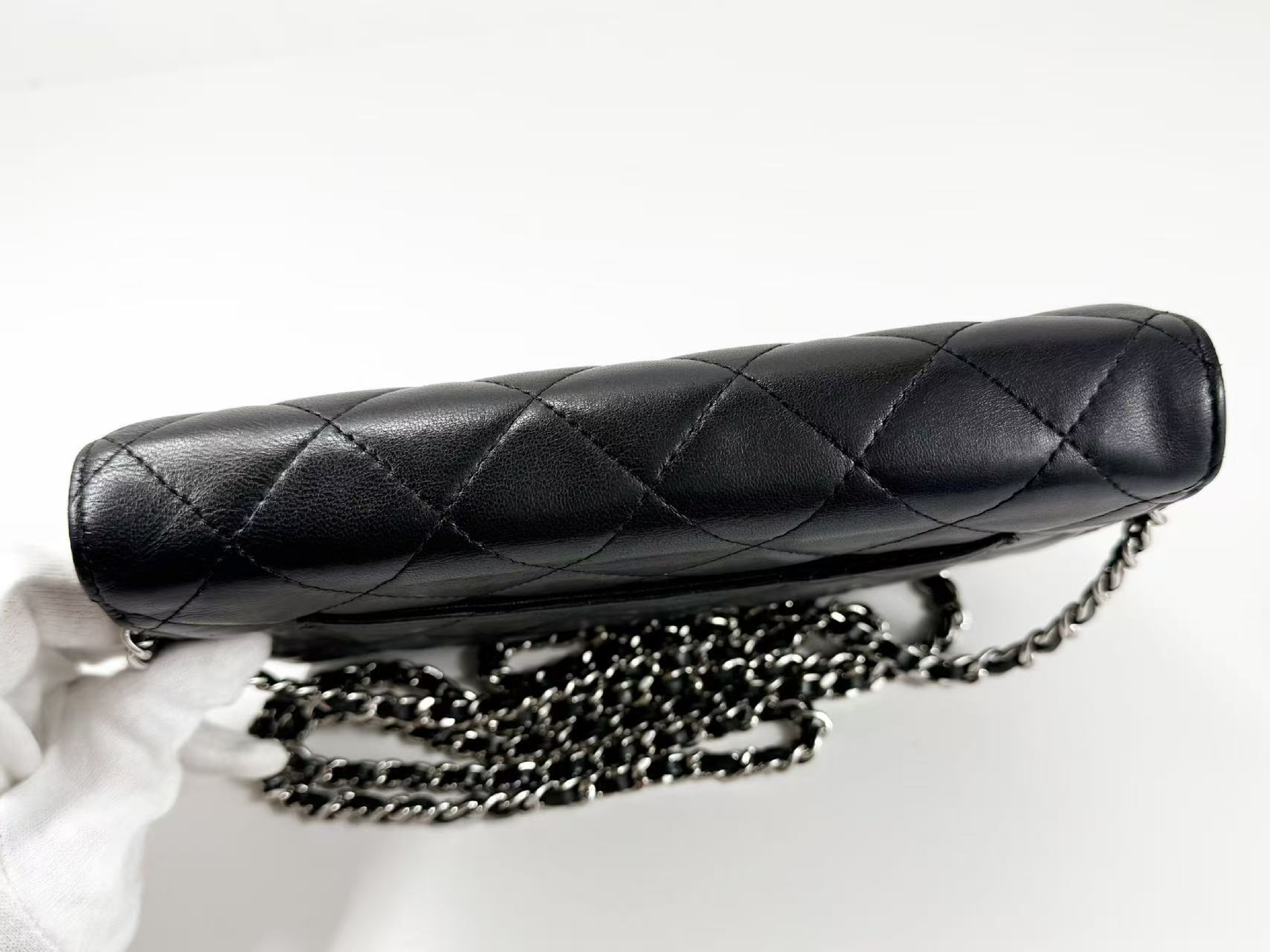 Black Matelassé Lambskin Shoulder Bag, WOC, Approx. 19cm W, Serial Number 19-series, with Dust Bag and Seal, Silver Hardware, Item Number 19807708 — view 7