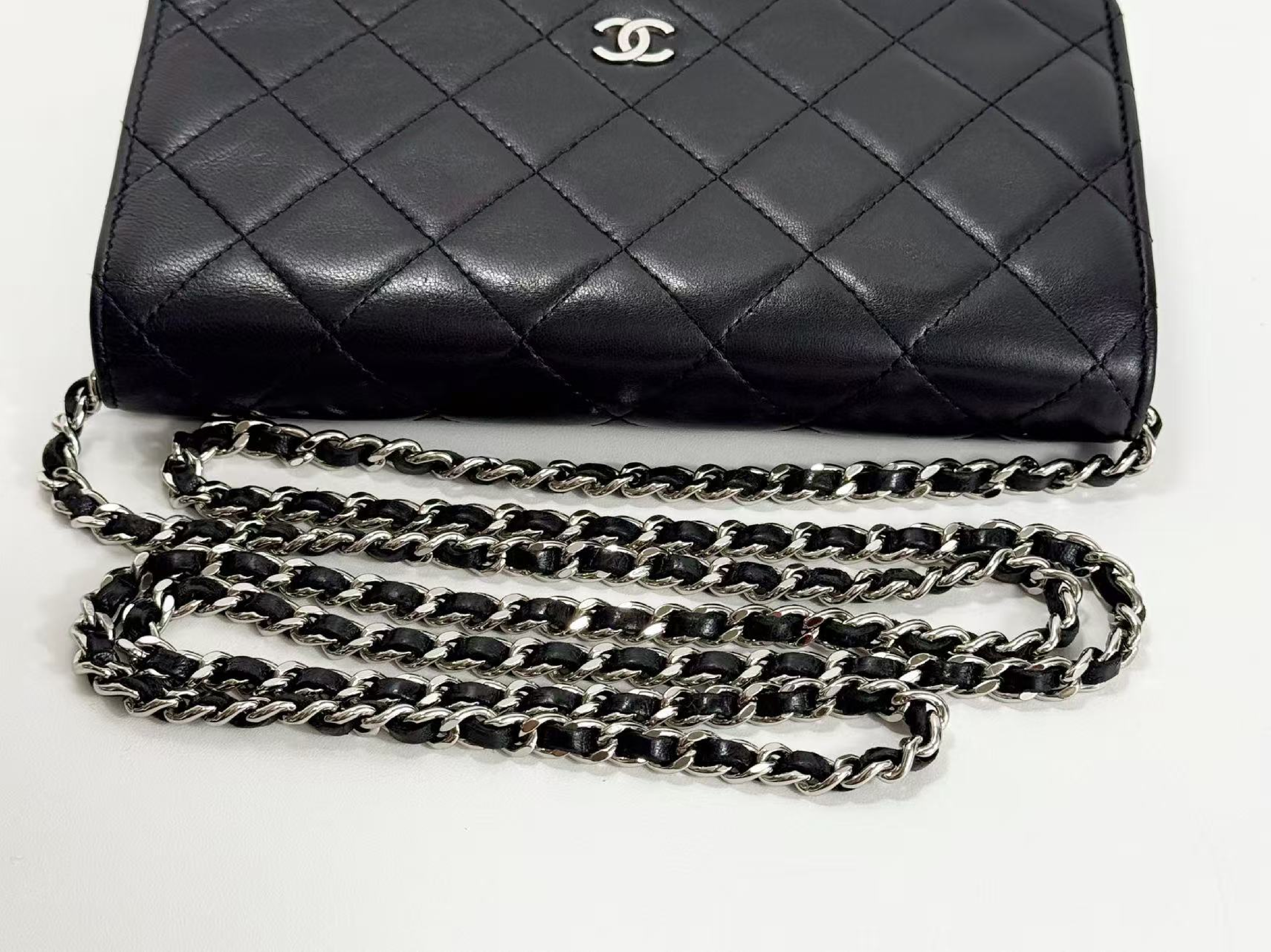 Black Matelassé Lambskin Shoulder Bag, WOC, Approx. 19cm W, Serial Number 19-series, with Dust Bag and Seal, Silver Hardware, Item Number 19807708 — view 8