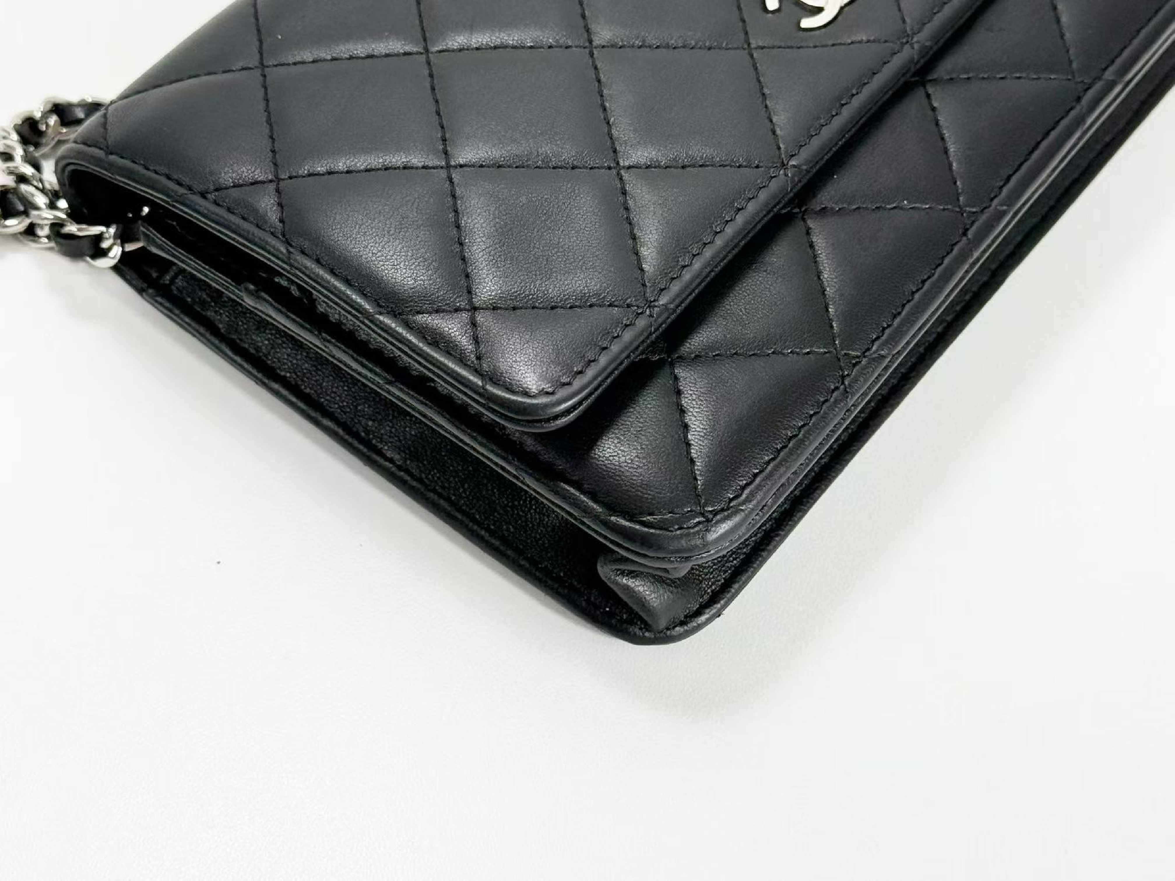 Black Matelassé Lambskin Shoulder Bag, WOC, Approx. 19cm W, Serial Number 19-series, with Dust Bag and Seal, Silver Hardware, Item Number 19807708 — view 10