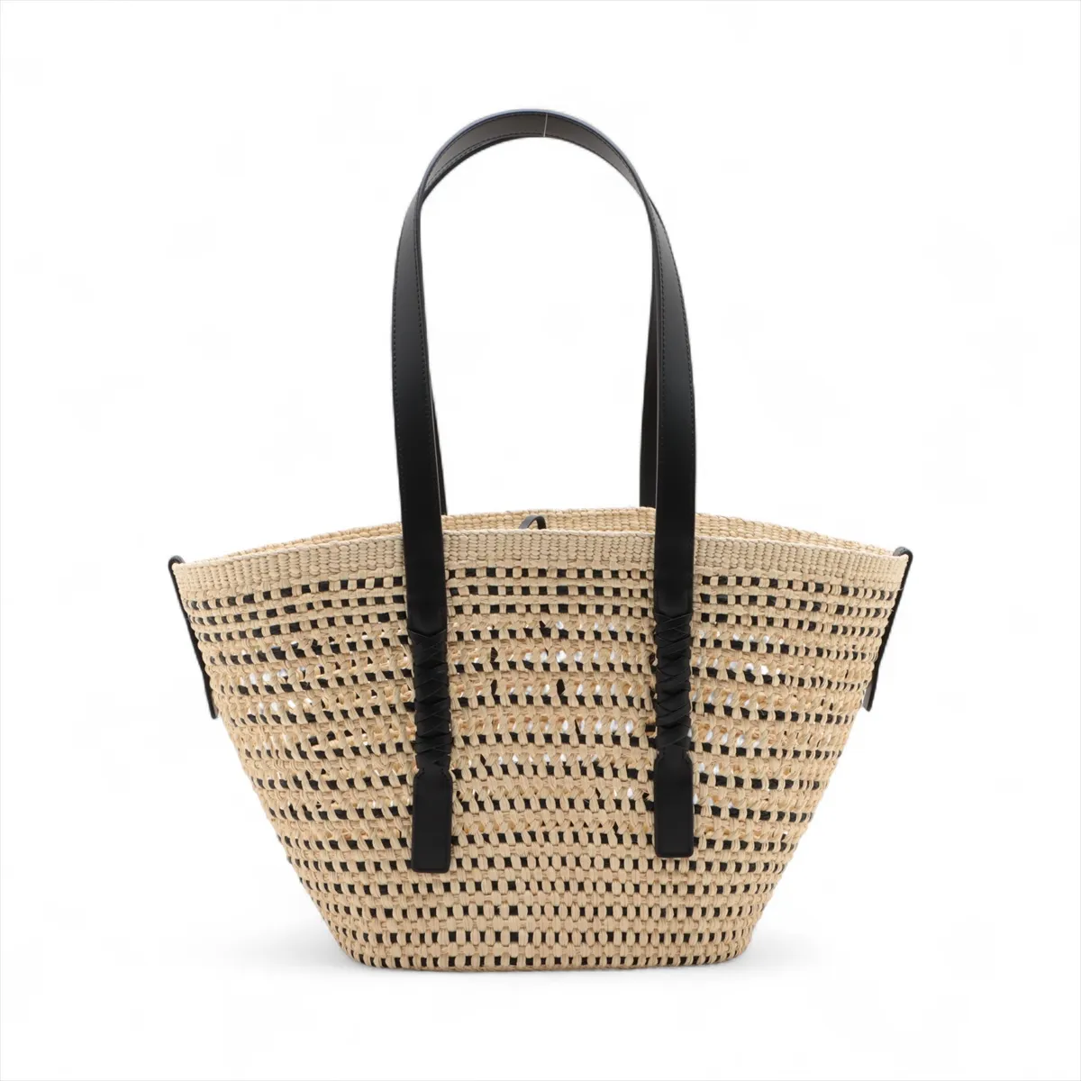 Braid Basket Medium Raffia x Leather Basket Bag Beige x Brown — view 2