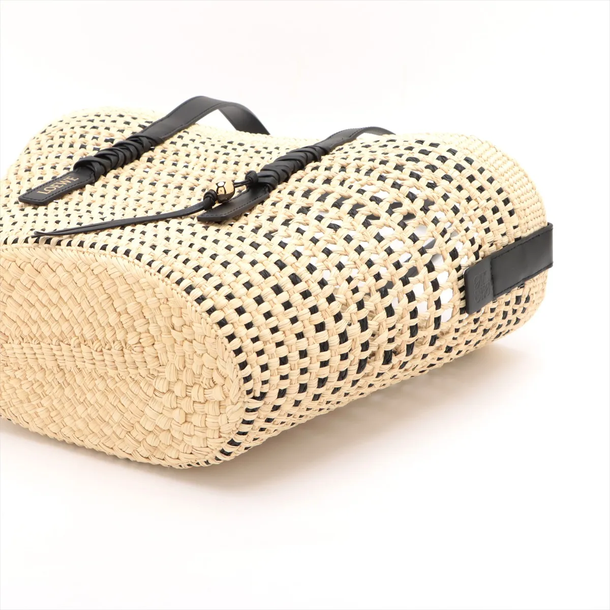 Braid Basket Medium Raffia x Leather Basket Bag Beige x Brown — view 3