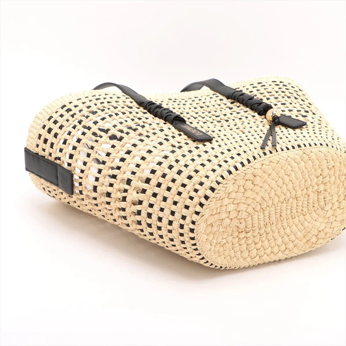 Braid Basket Medium Raffia x Leather Basket Bag Beige x Brown — view 4