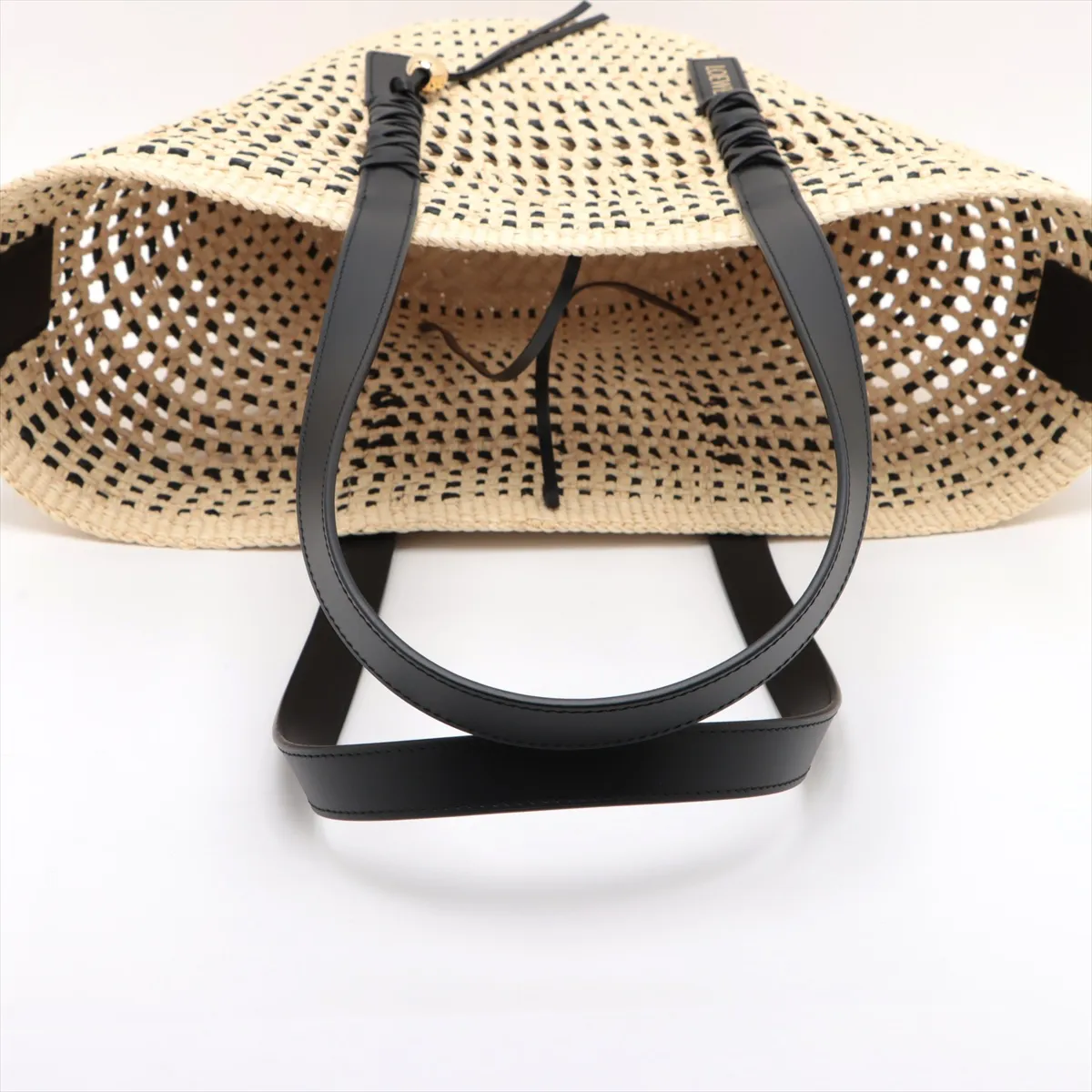 Braid Basket Medium Raffia x Leather Basket Bag Beige x Brown — view 5
