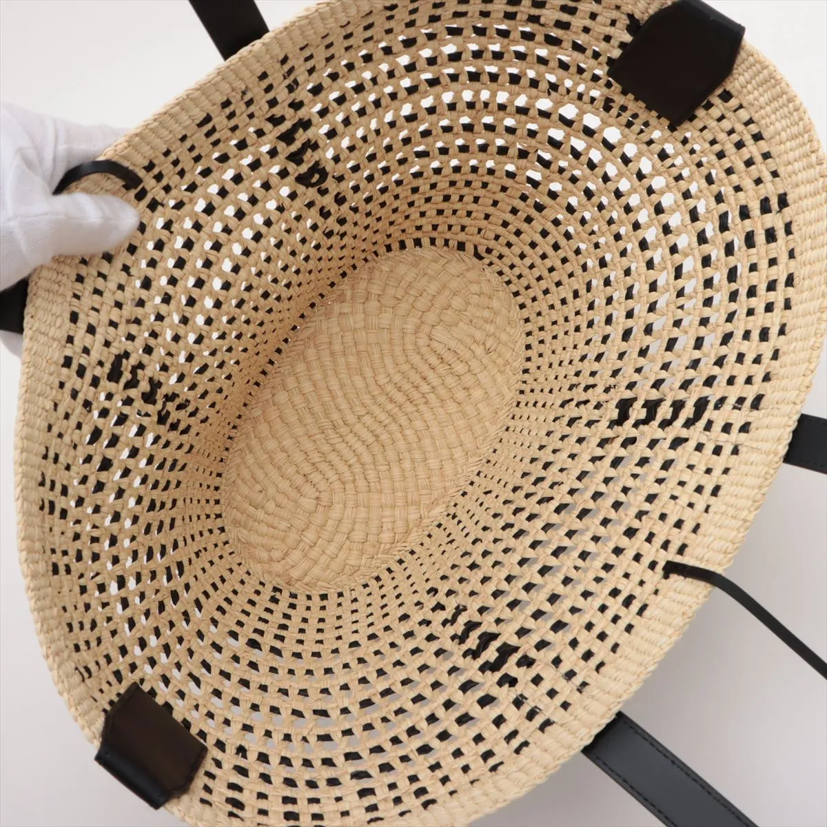 Braid Basket Medium Raffia x Leather Basket Bag Beige x Brown — view 7