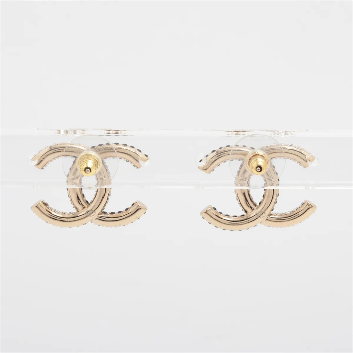 Coco Mark B23K Earrings (Pair) GP x Rhinestone Black x Gold — view 2
