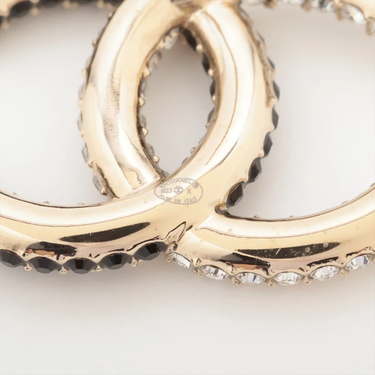Coco Mark B23K Earrings (Pair) GP x Rhinestone Black x Gold — view 5
