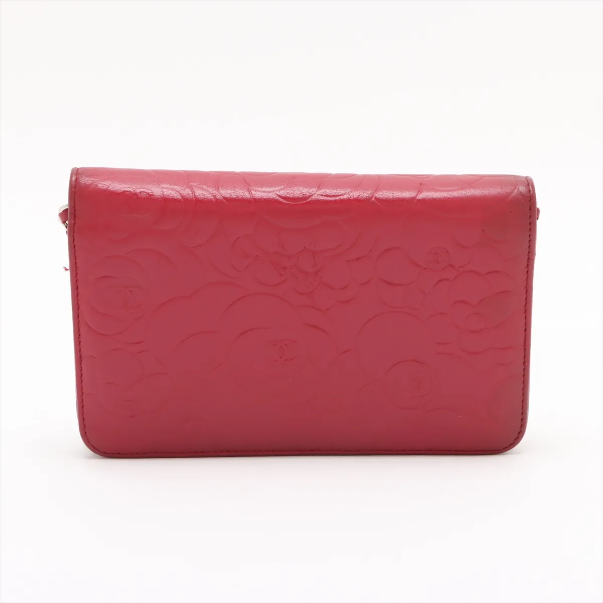 Camellia Leather Chain Wallet Red Silver Hardware 19067060 No. 19 — view 2