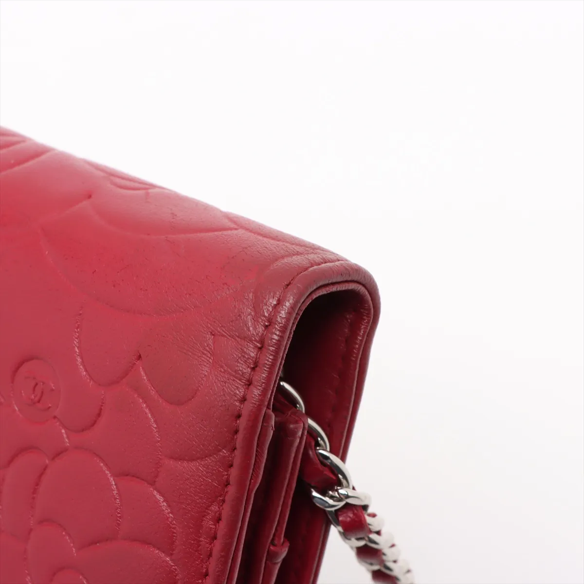 Camellia Leather Chain Wallet Red Silver Hardware 19067060 No. 19 — view 14