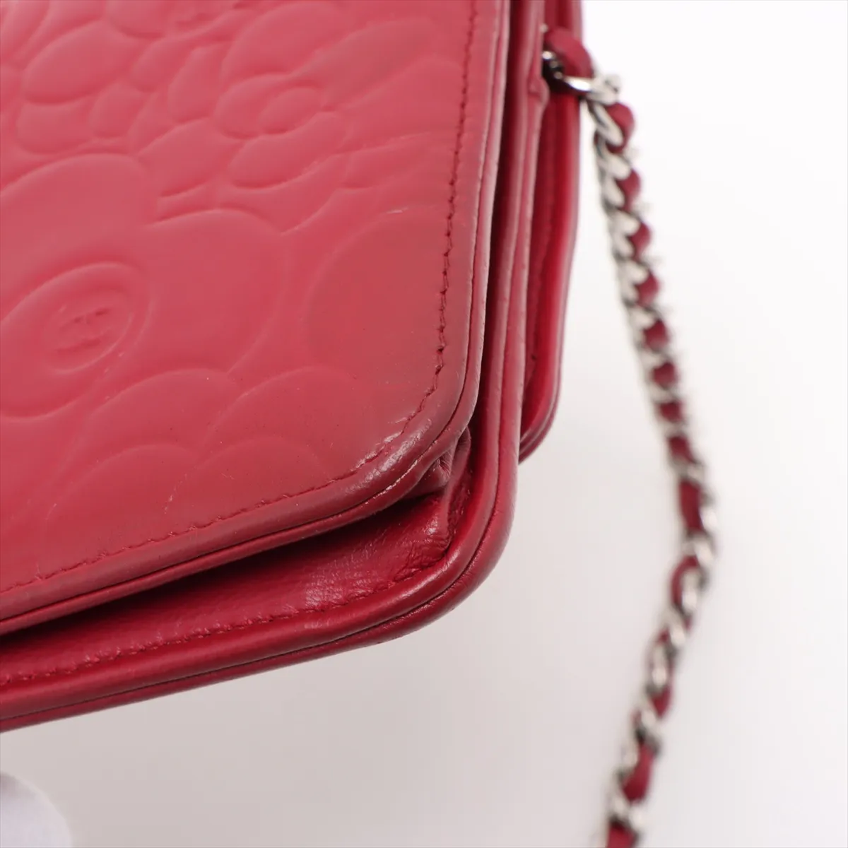 Camellia Leather Chain Wallet Red Silver Hardware 19067060 No. 19 — view 15