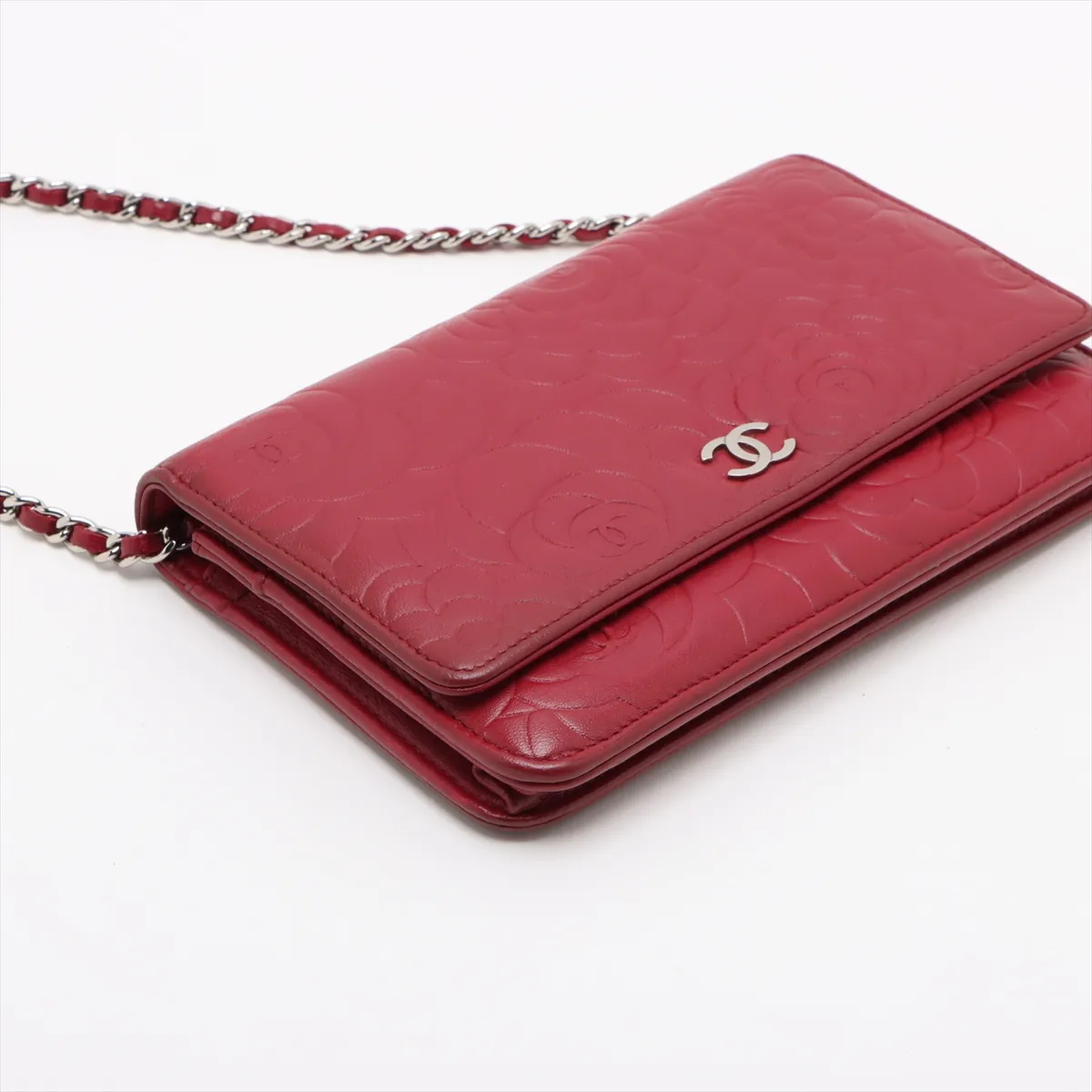 Camellia Leather Chain Wallet Red Silver Hardware 19067060 No. 19 — view 4