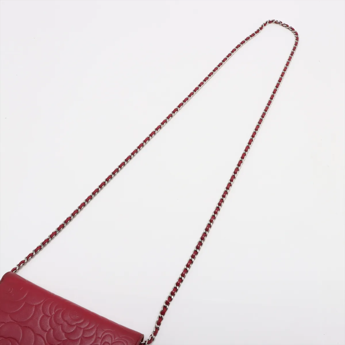 Camellia Leather Chain Wallet Red Silver Hardware 19067060 No. 19 — view 5