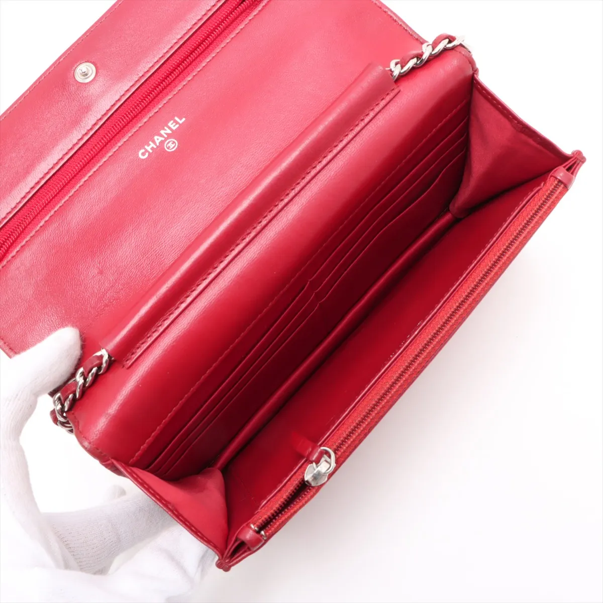 Camellia Leather Chain Wallet Red Silver Hardware 19067060 No. 19 — view 6
