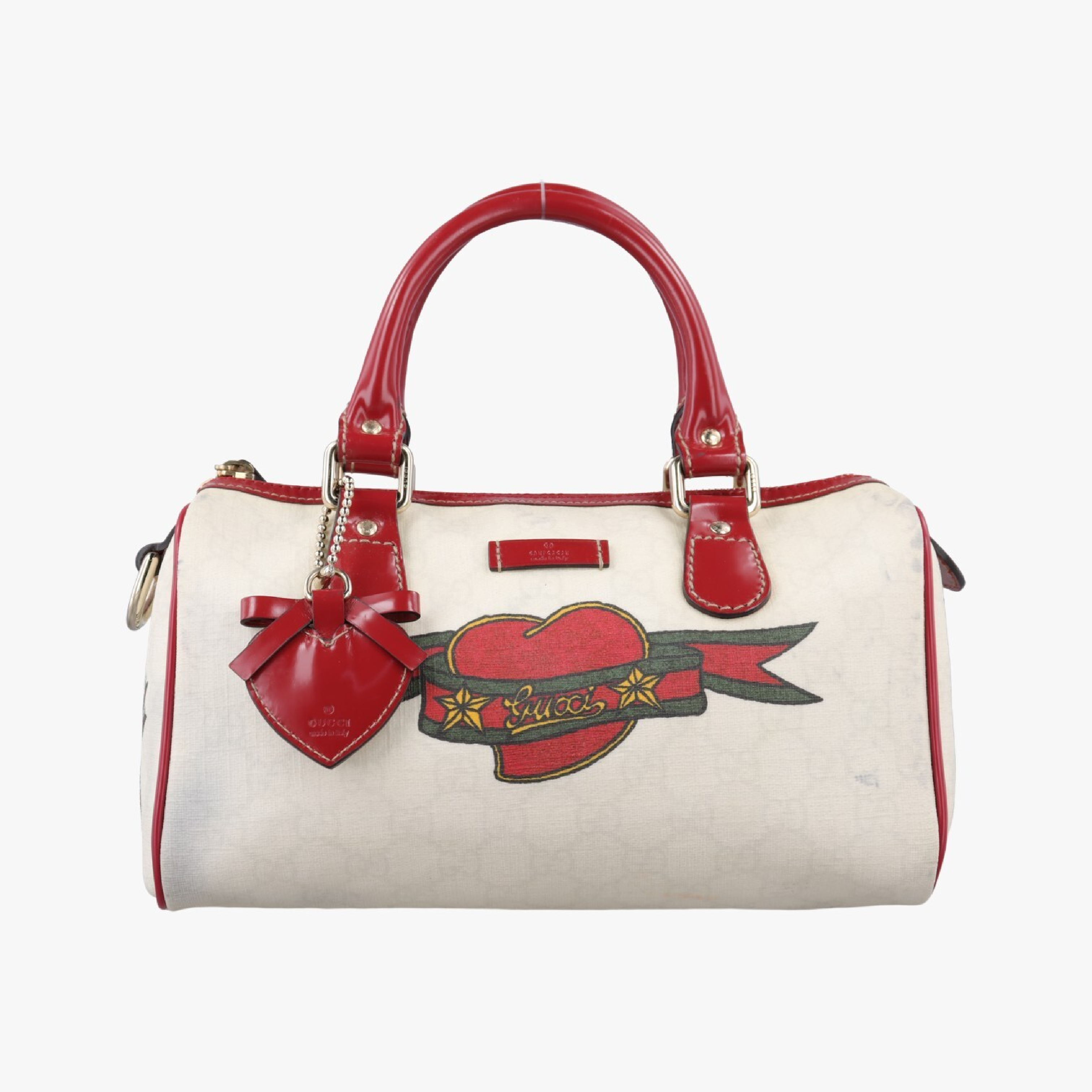 GG Supreme Tattoo Print Heart Charm White PVC Coated Canvas Handbag 190257 F3741213