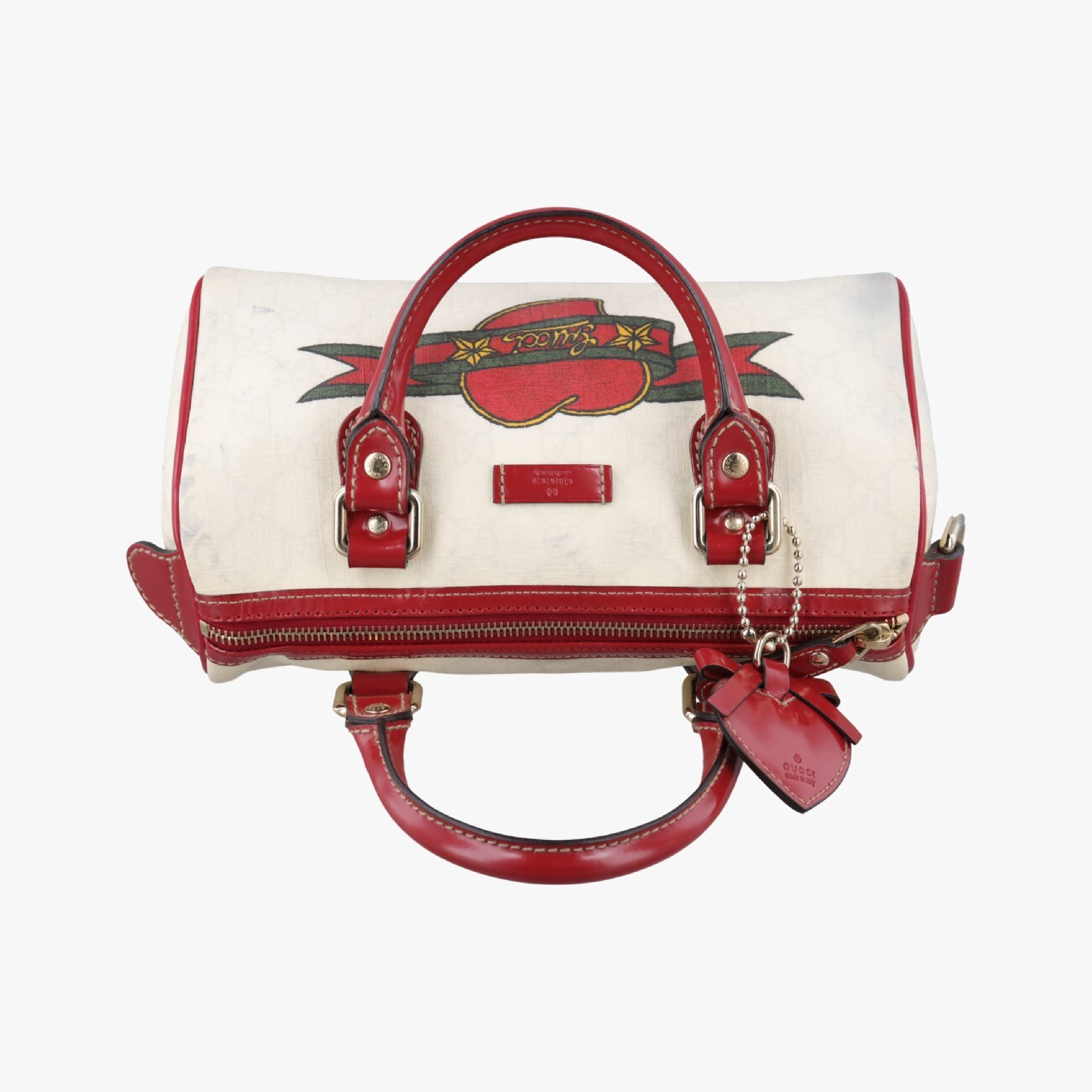 GG Supreme Tattoo Print Heart Charm White PVC Coated Canvas Handbag 190257 F3741213 — view 5