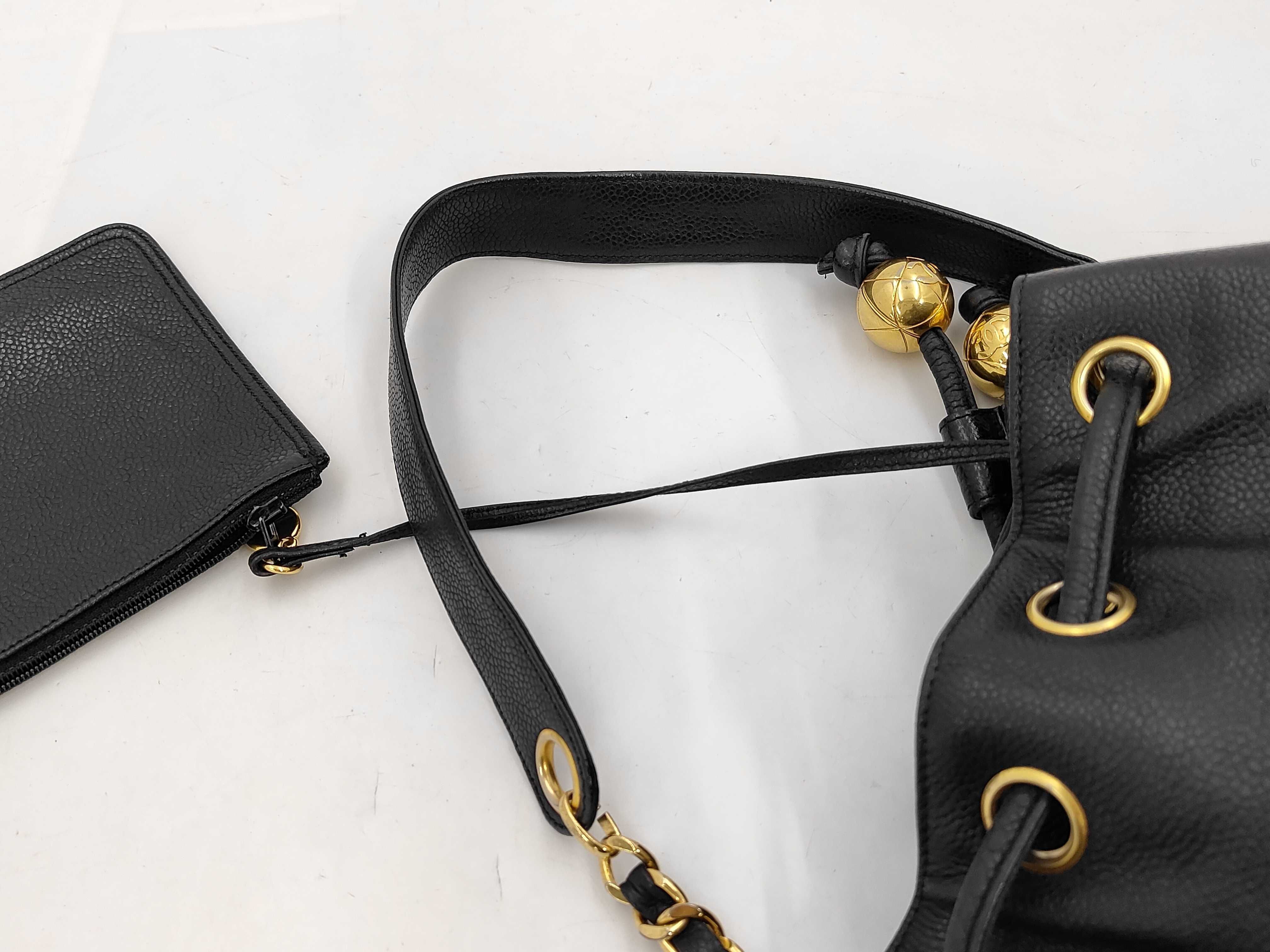 Caviar Skin Triple Coco Drawstring Chain Shoulder Bag with Pouch — view 5